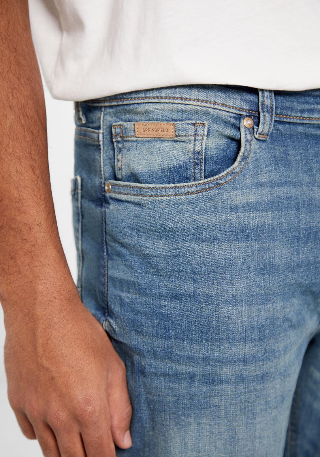 Springfield Medium-dark wash slim fit jeans - Blue 4 Shaws Department Stores