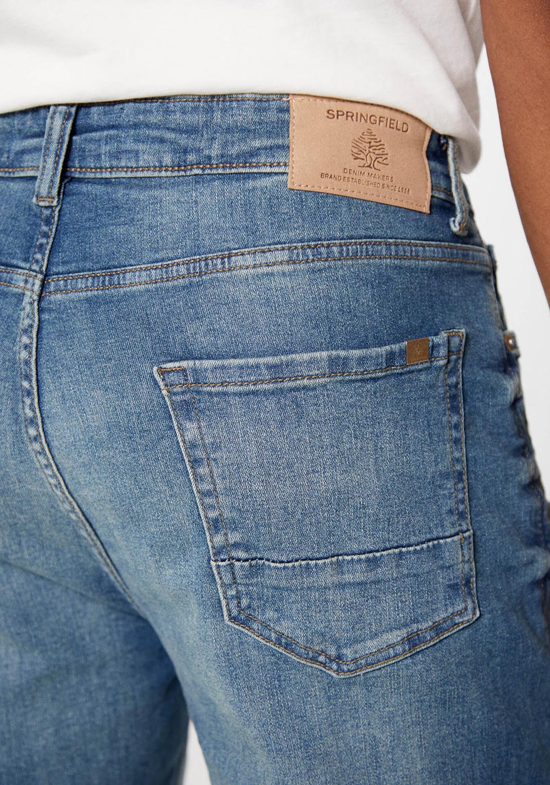 Springfield Medium-dark wash slim fit jeans - Blue 3 Shaws Department Stores