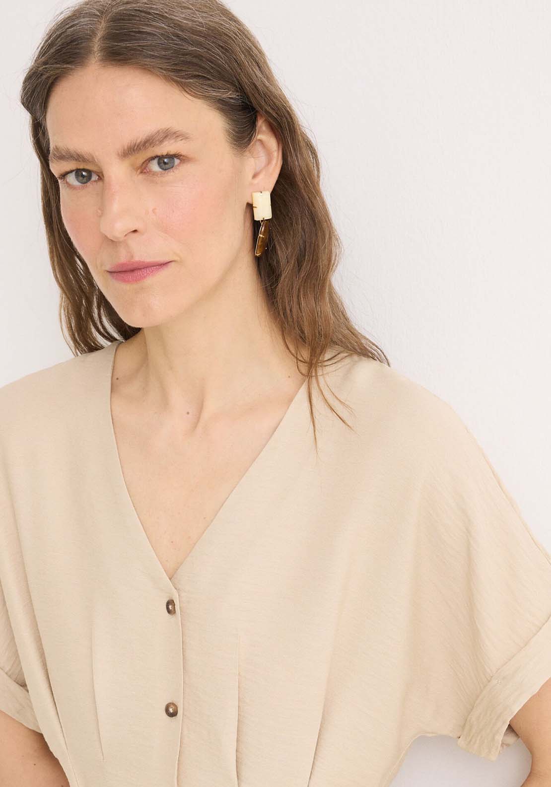 Pleated Midi Dress - Beige