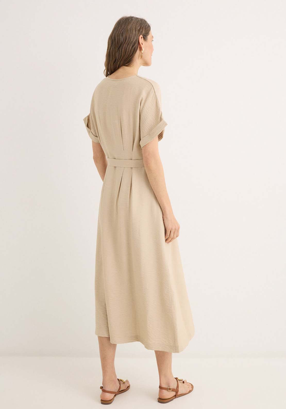Pleated Midi Dress - Beige
