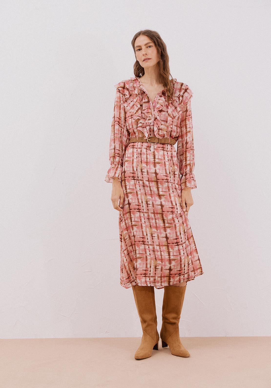 Cortefiel Fluid Ruffle Dress - Multicolour 1 Shaws Department Stores