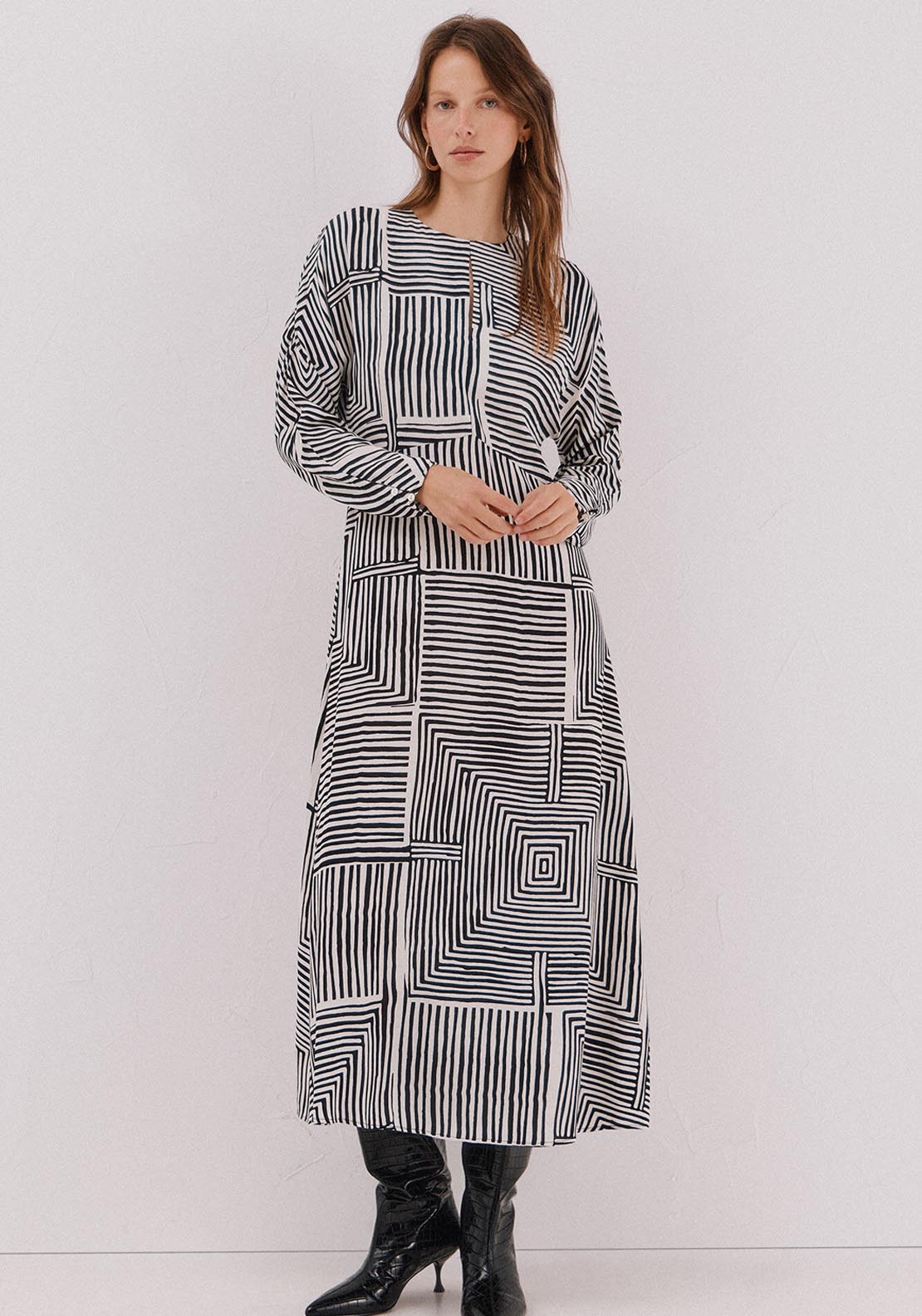 Printed Midi Dress - Burgundy