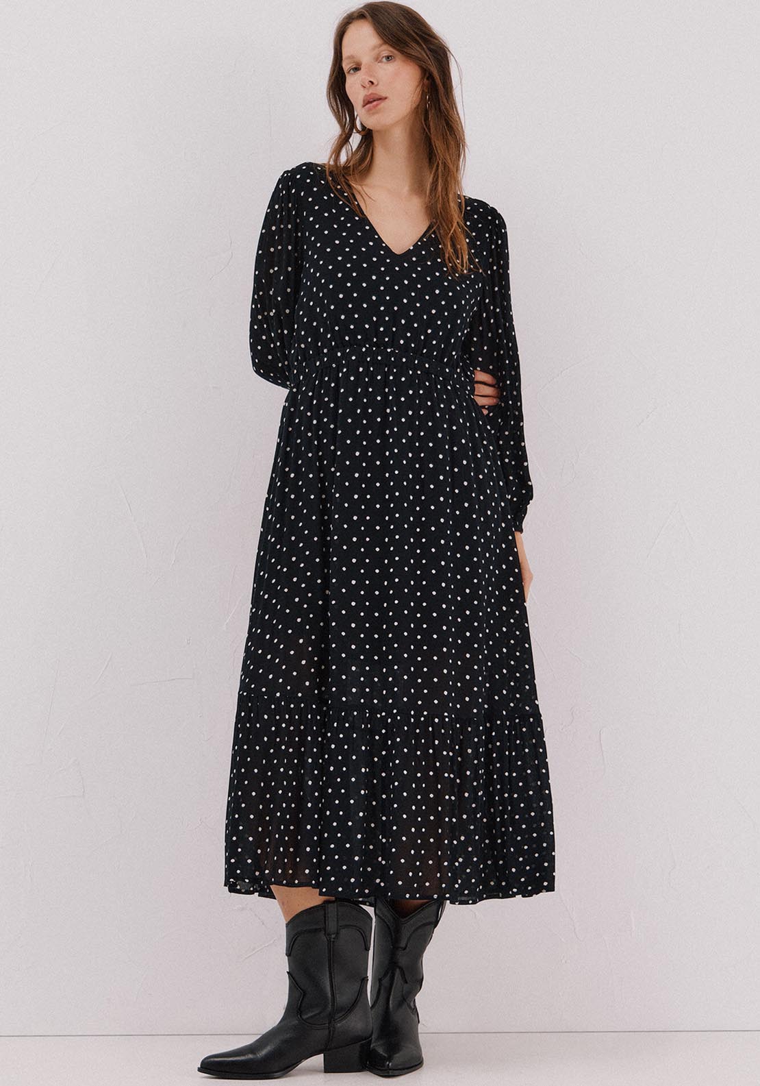 Printed Dress With Elastic Waistband - Grey