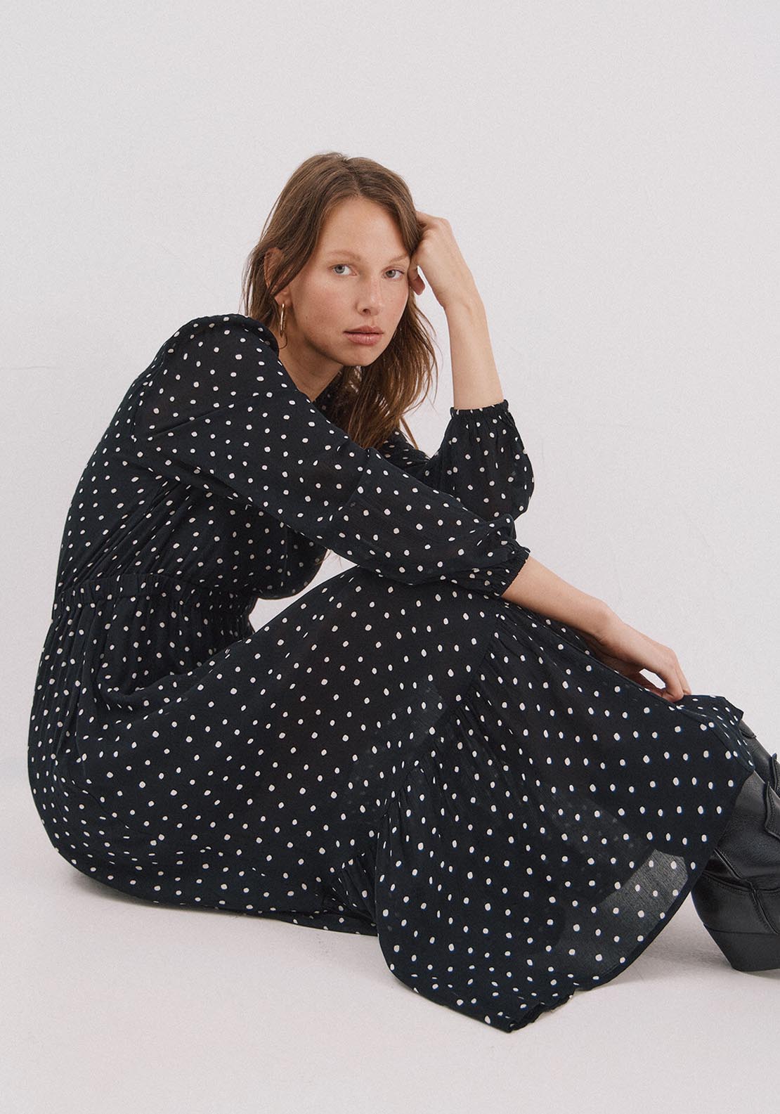 Printed Dress With Elastic Waistband - Grey