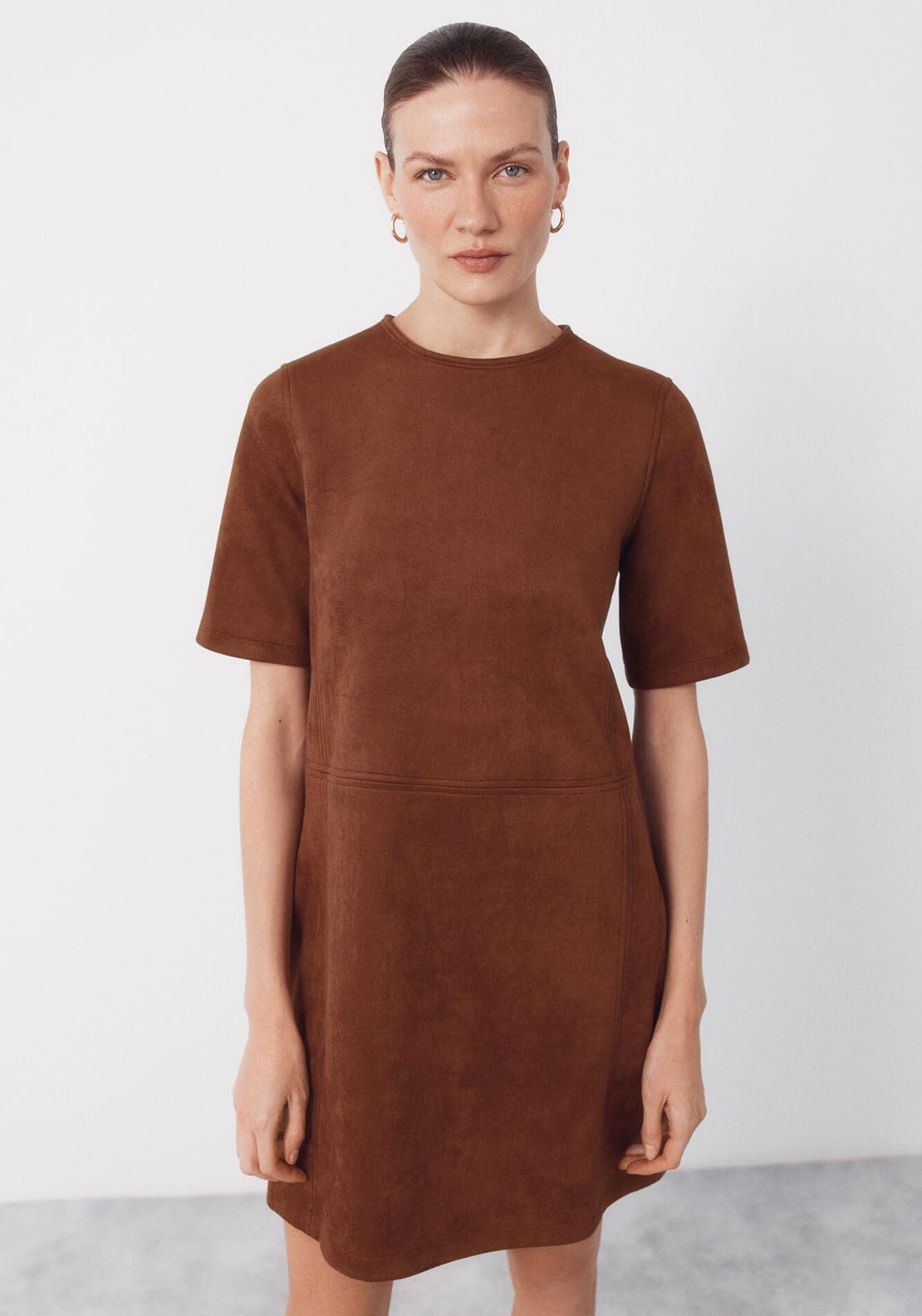 Short Suede Dress - Brown