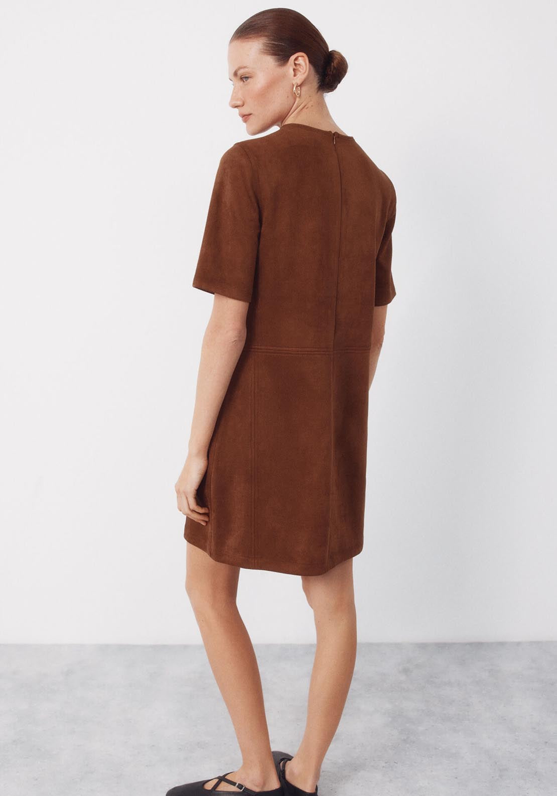 Short Suede Dress - Brown