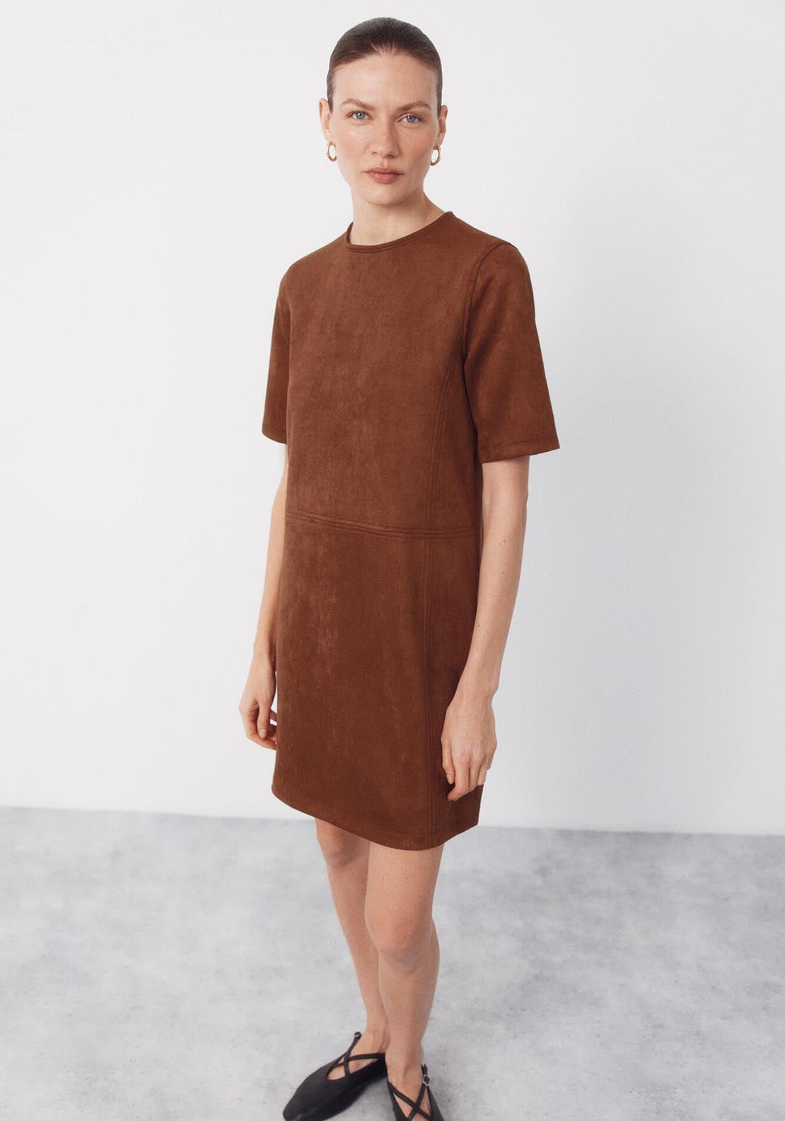 Short Suede Dress - Brown