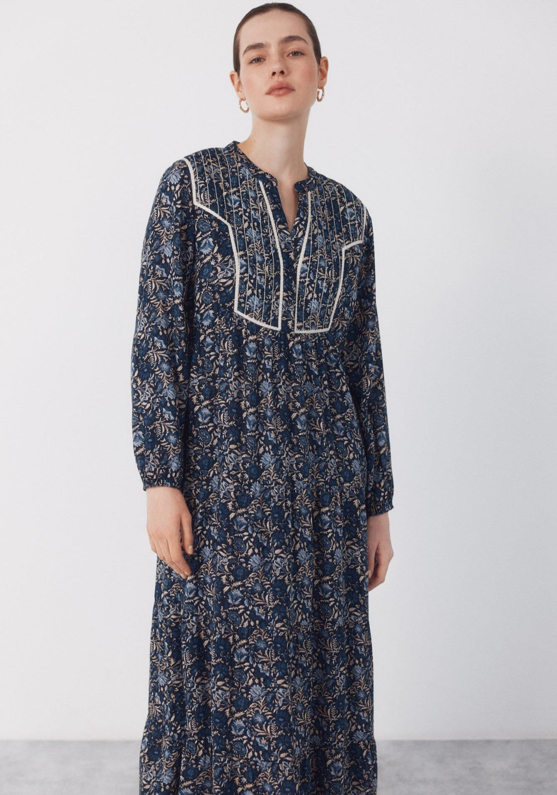 Cortefiel Fluid Embroidered Printed Dress - Blue 6 Shaws Department Stores