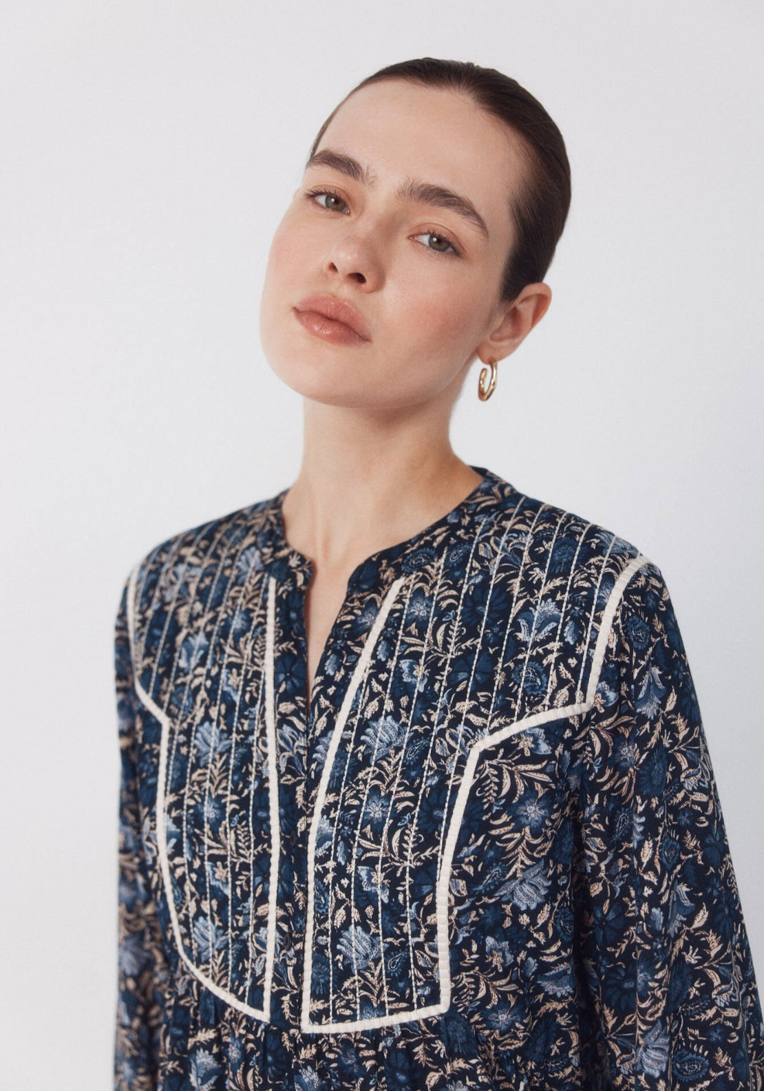 Cortefiel Fluid Embroidered Printed Dress - Blue 5 Shaws Department Stores