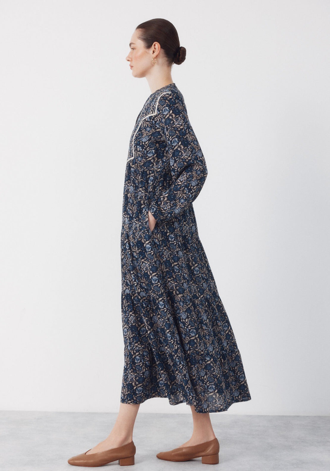 Cortefiel Fluid Embroidered Printed Dress - Blue 3 Shaws Department Stores