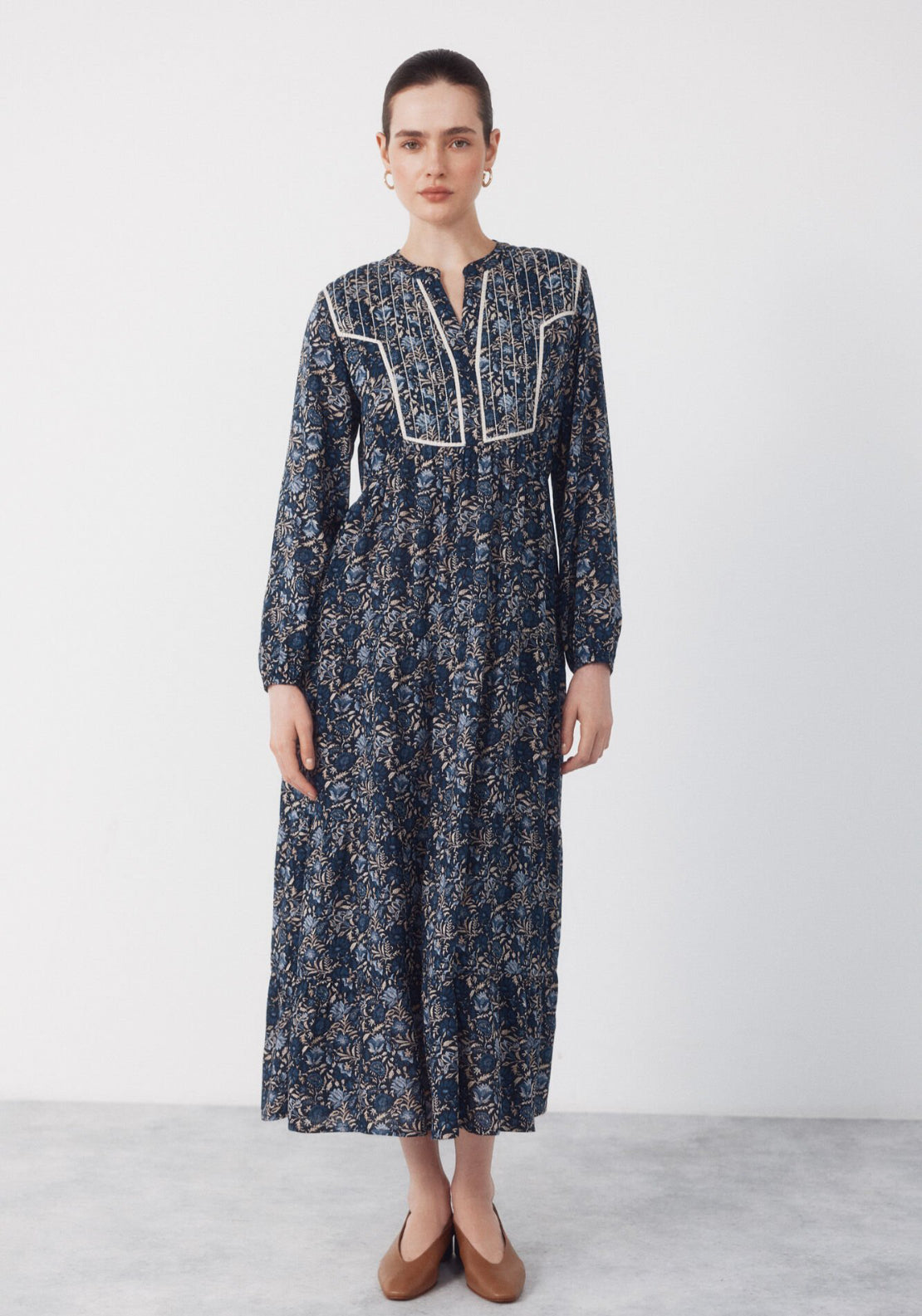 Cortefiel Fluid Embroidered Printed Dress - Blue 1 Shaws Department Stores