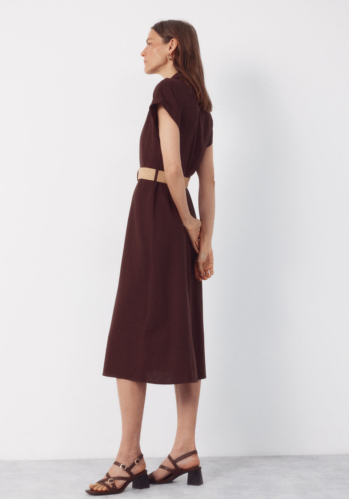Linen Straight Trousers - Dark Brown