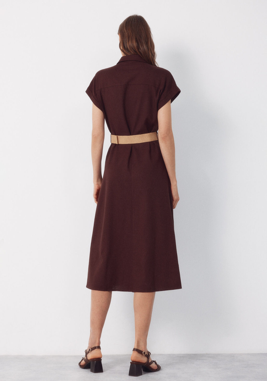 Linen Straight Trousers - Dark Brown