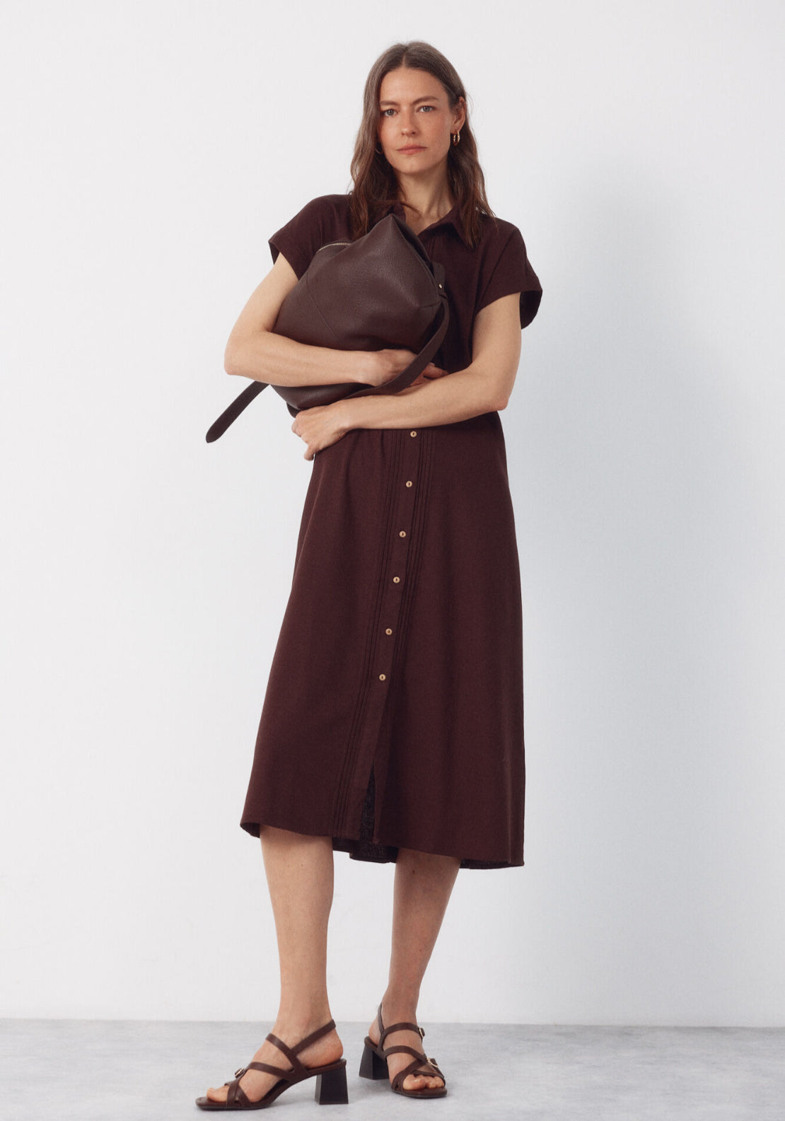 Linen Straight Trousers - Dark Brown