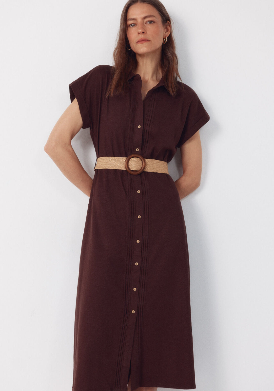 Linen Straight Trousers - Dark Brown