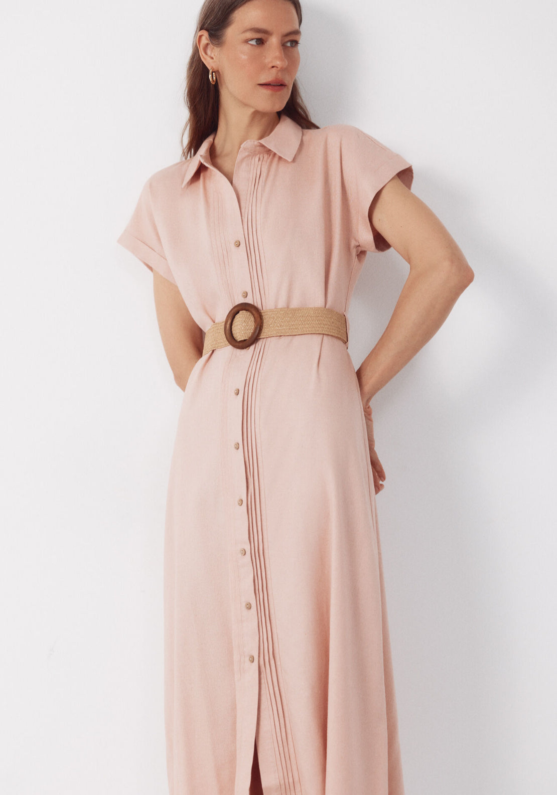 Linen Straight Trousers - Pink