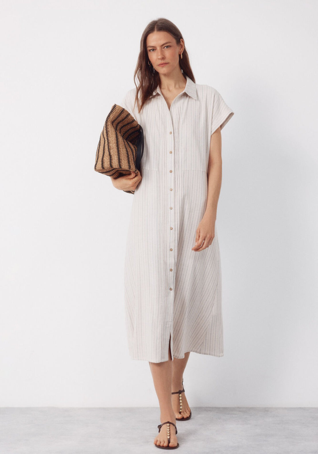 Linen Straight Trousers - White Print