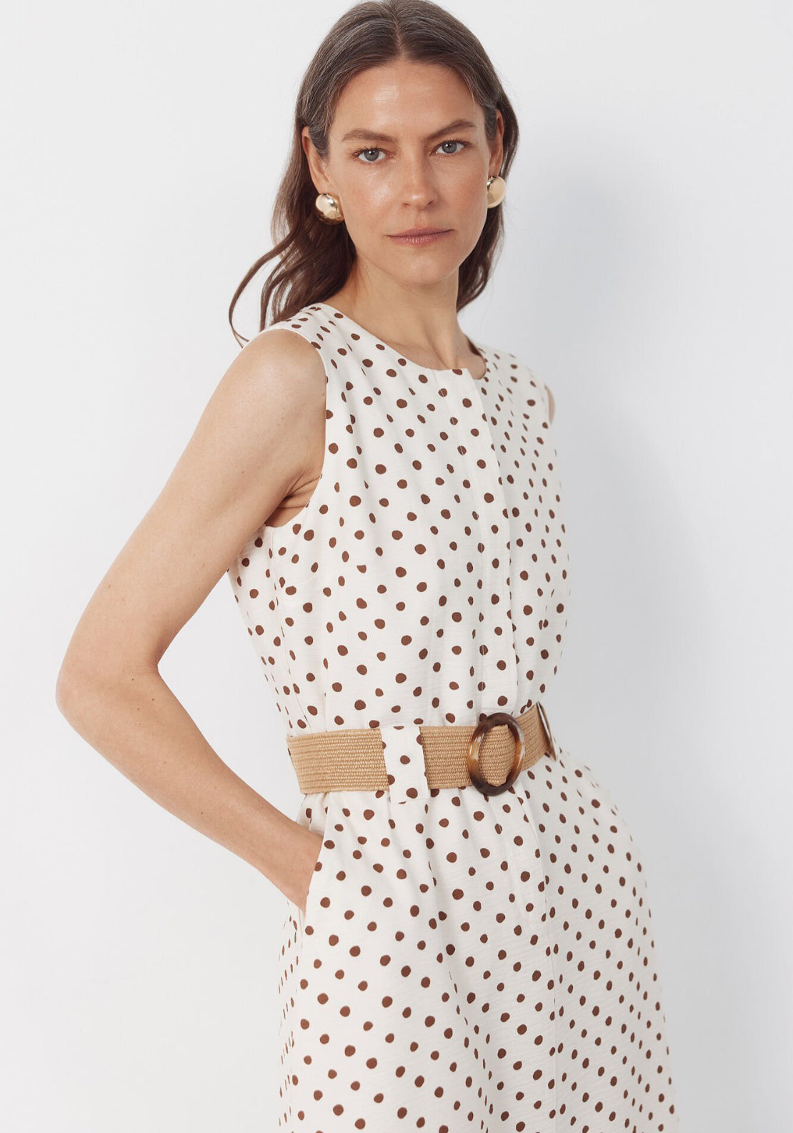 Cortefiel Fluid Embroidered Printed Dress - White 6 Shaws Department Stores