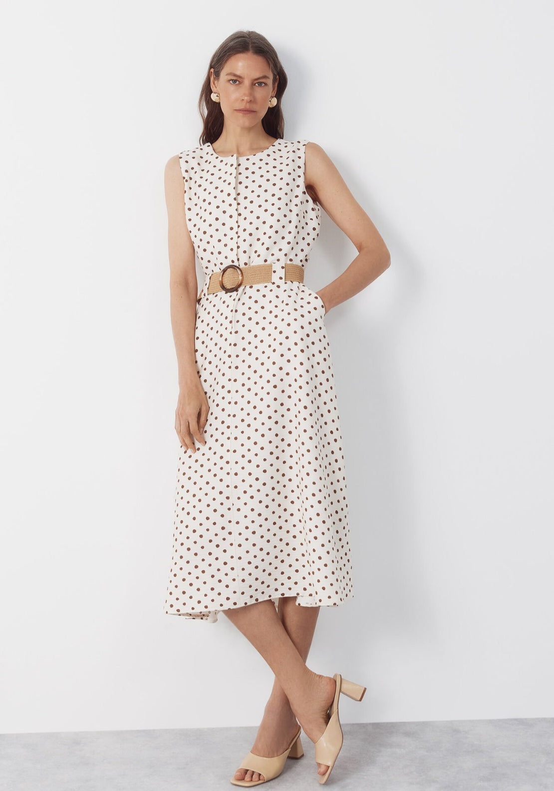 Cortefiel Fluid Embroidered Printed Dress - White 1 Shaws Department Stores