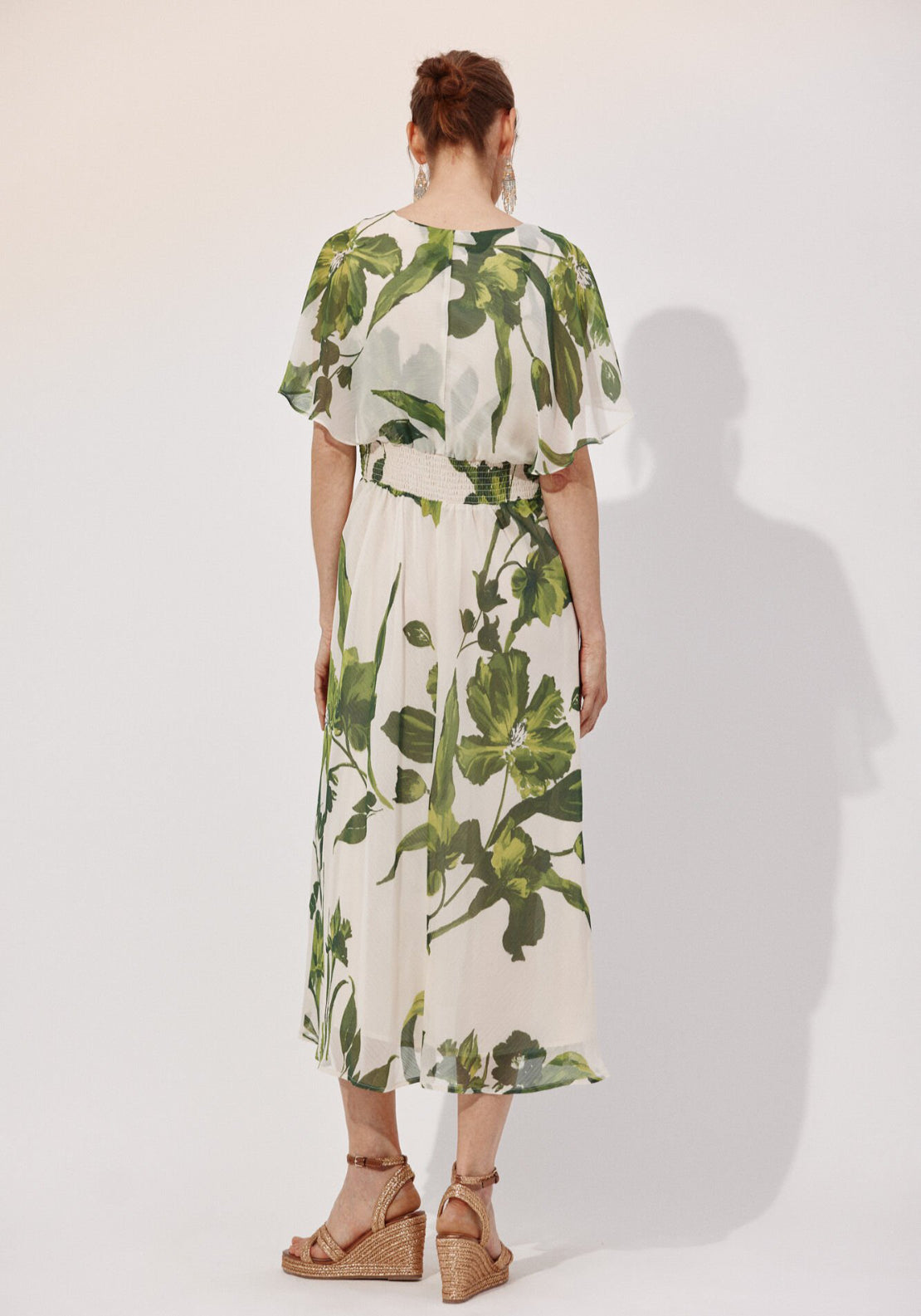 Cortefiel Cap Sleeve Gathered Midi Dress - White 2 Shaws Department Stores