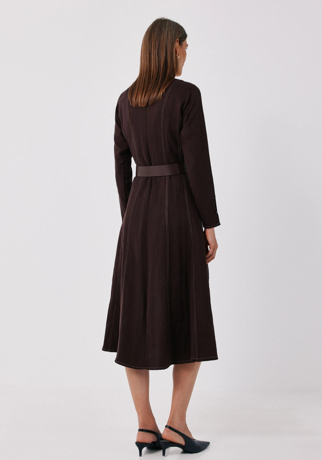 Seam Detail Long Midi Dress - Dark Brown