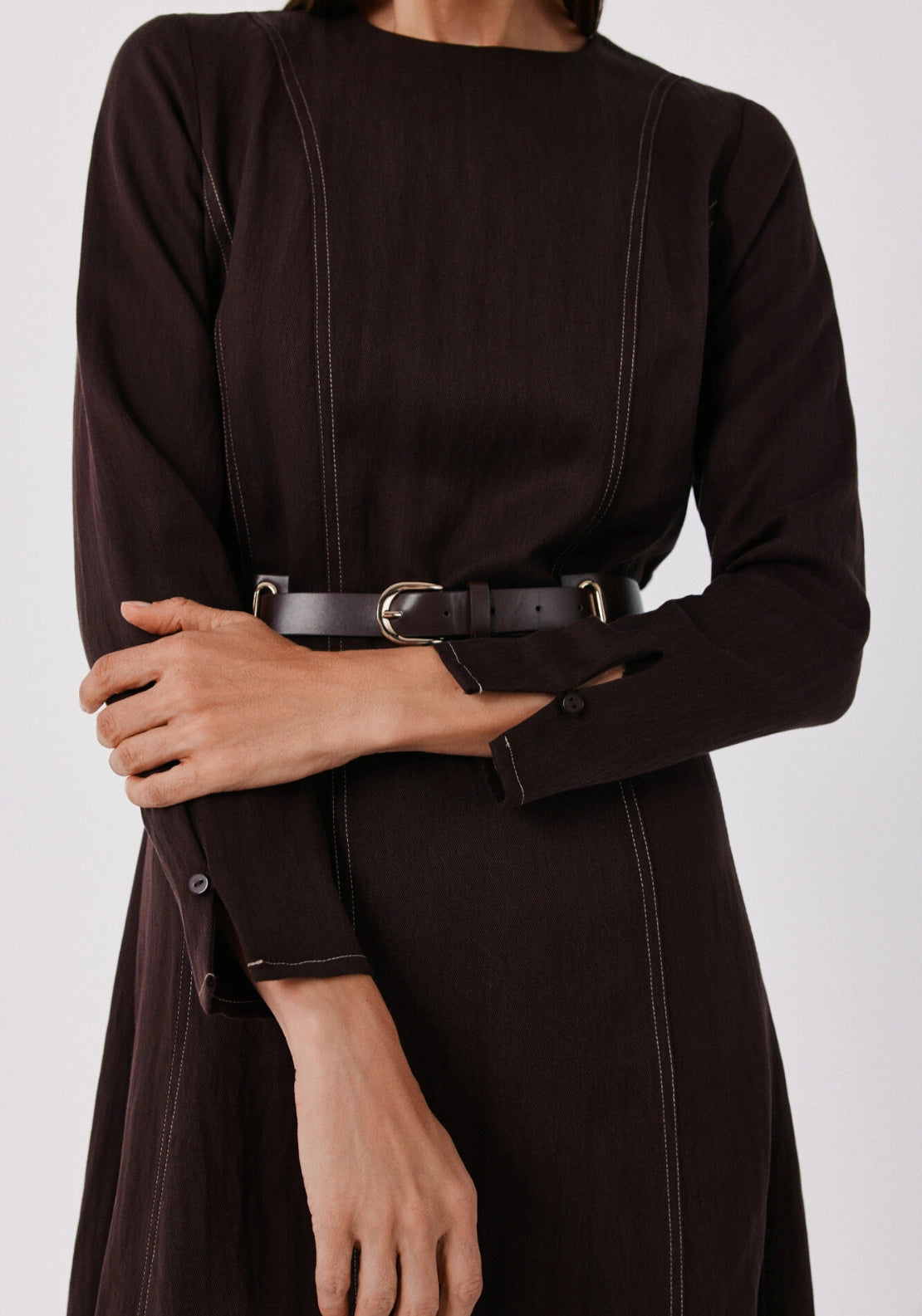 Seam Detail Long Midi Dress - Dark Brown