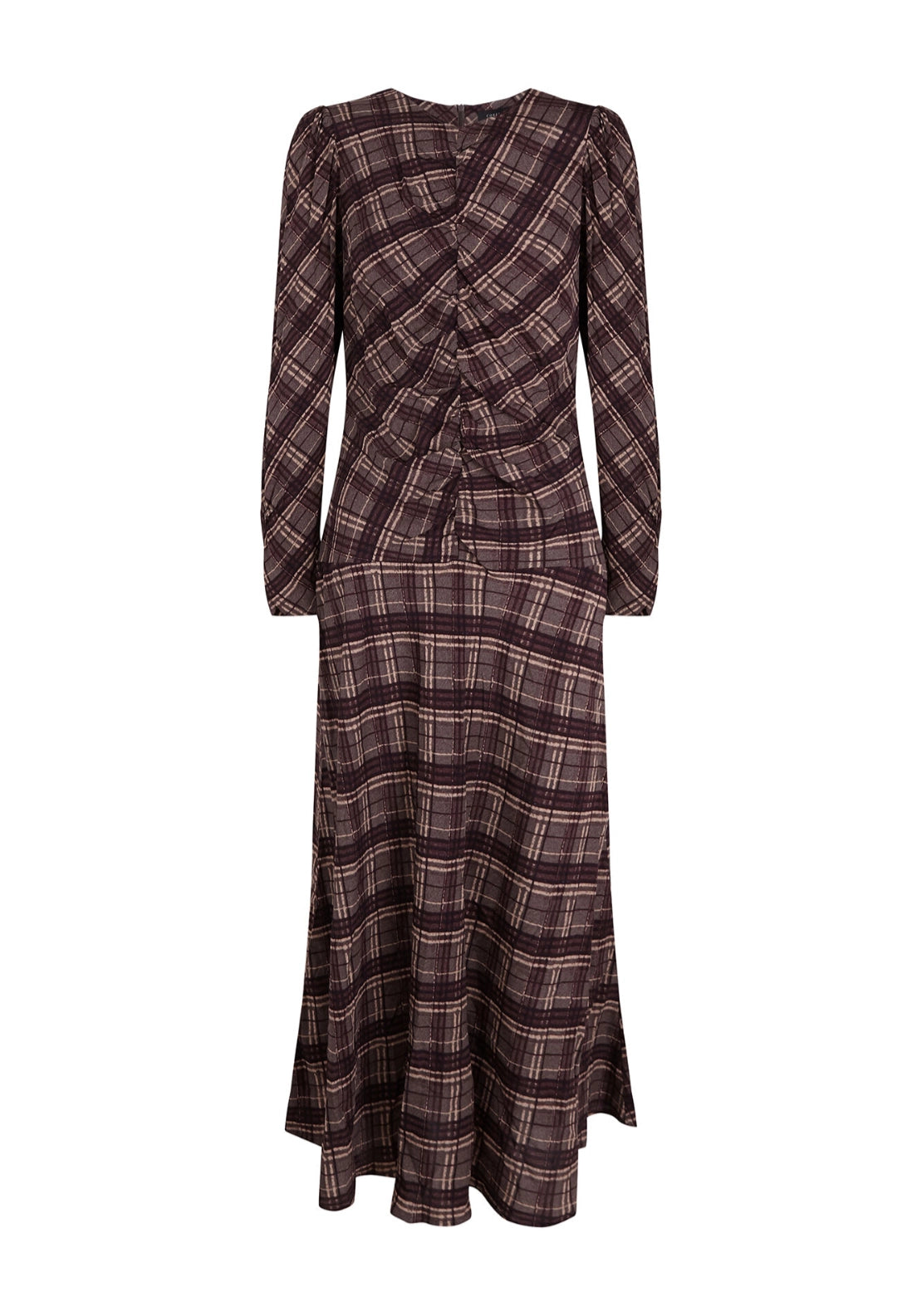 Plaid Print Round Neck Dress - Grey Print