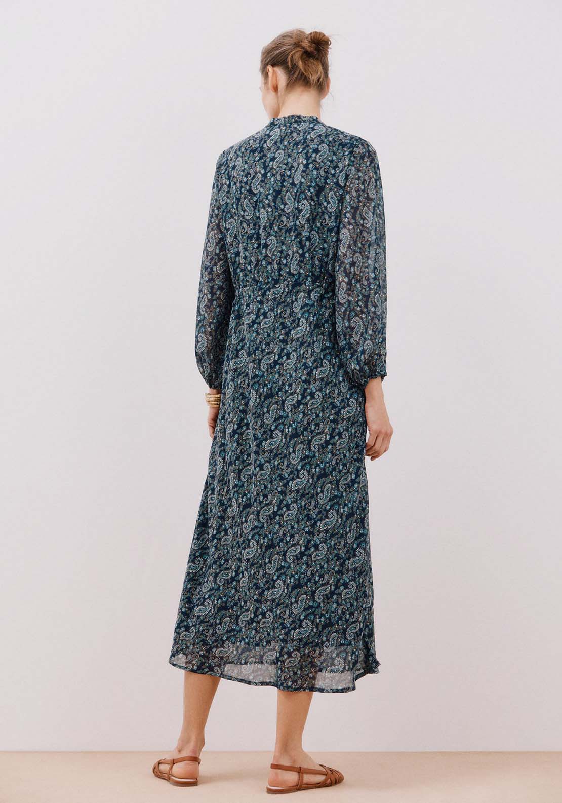 Cortefiel Flowing printed dress - Blue Print 2 Shaws Department Stores