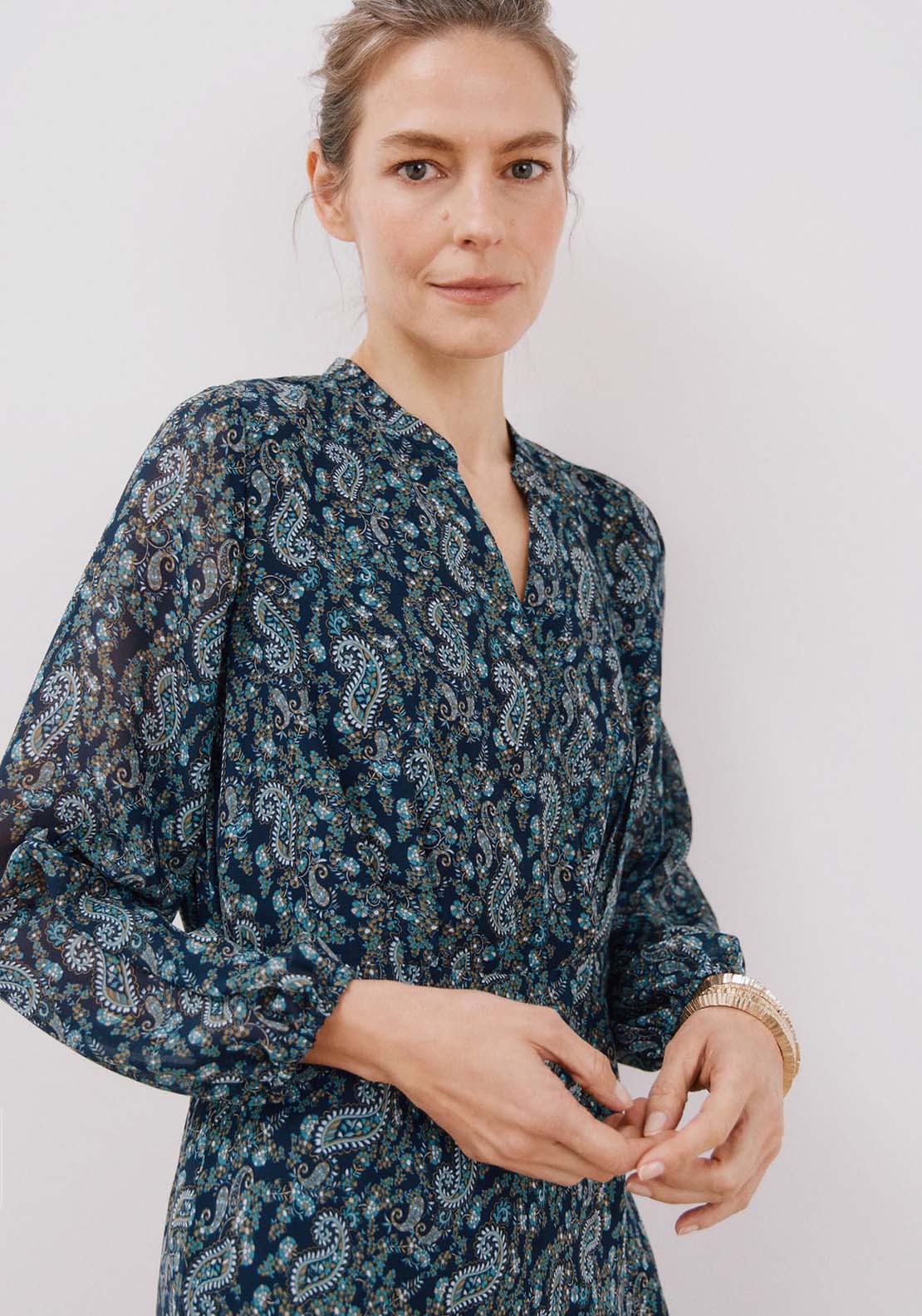 Cortefiel Flowing printed dress - Blue Print 4 Shaws Department Stores