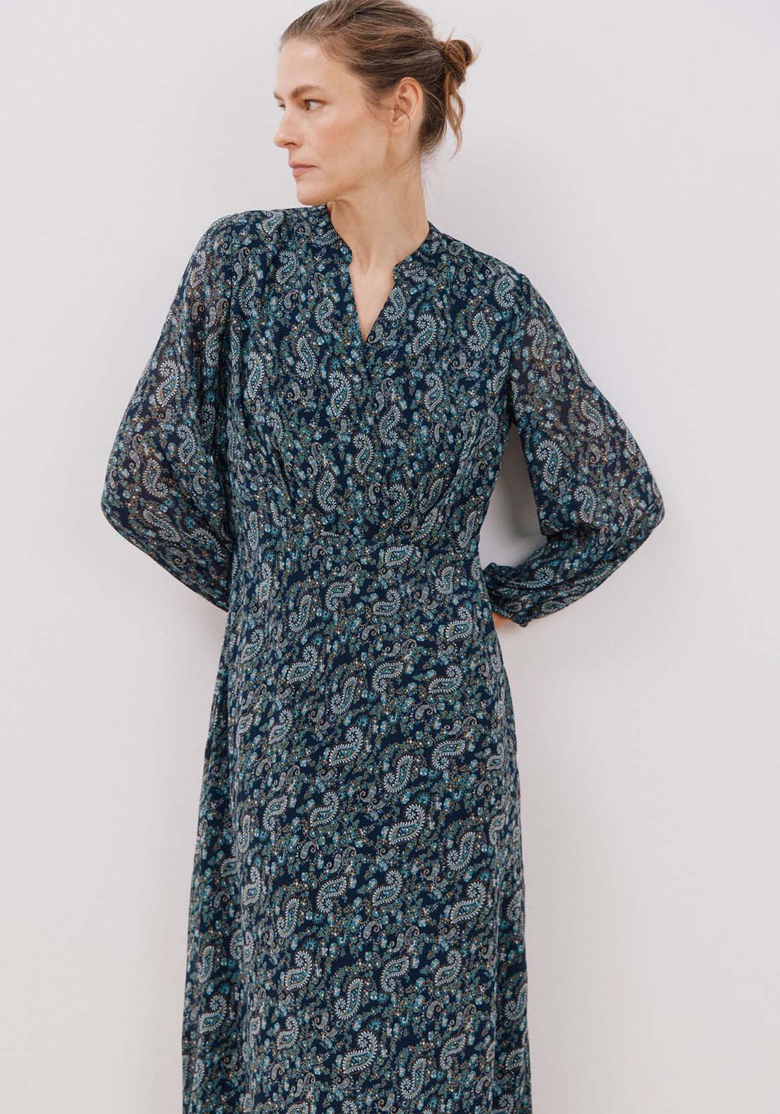 Cortefiel Flowing printed dress - Blue Print 5 Shaws Department Stores