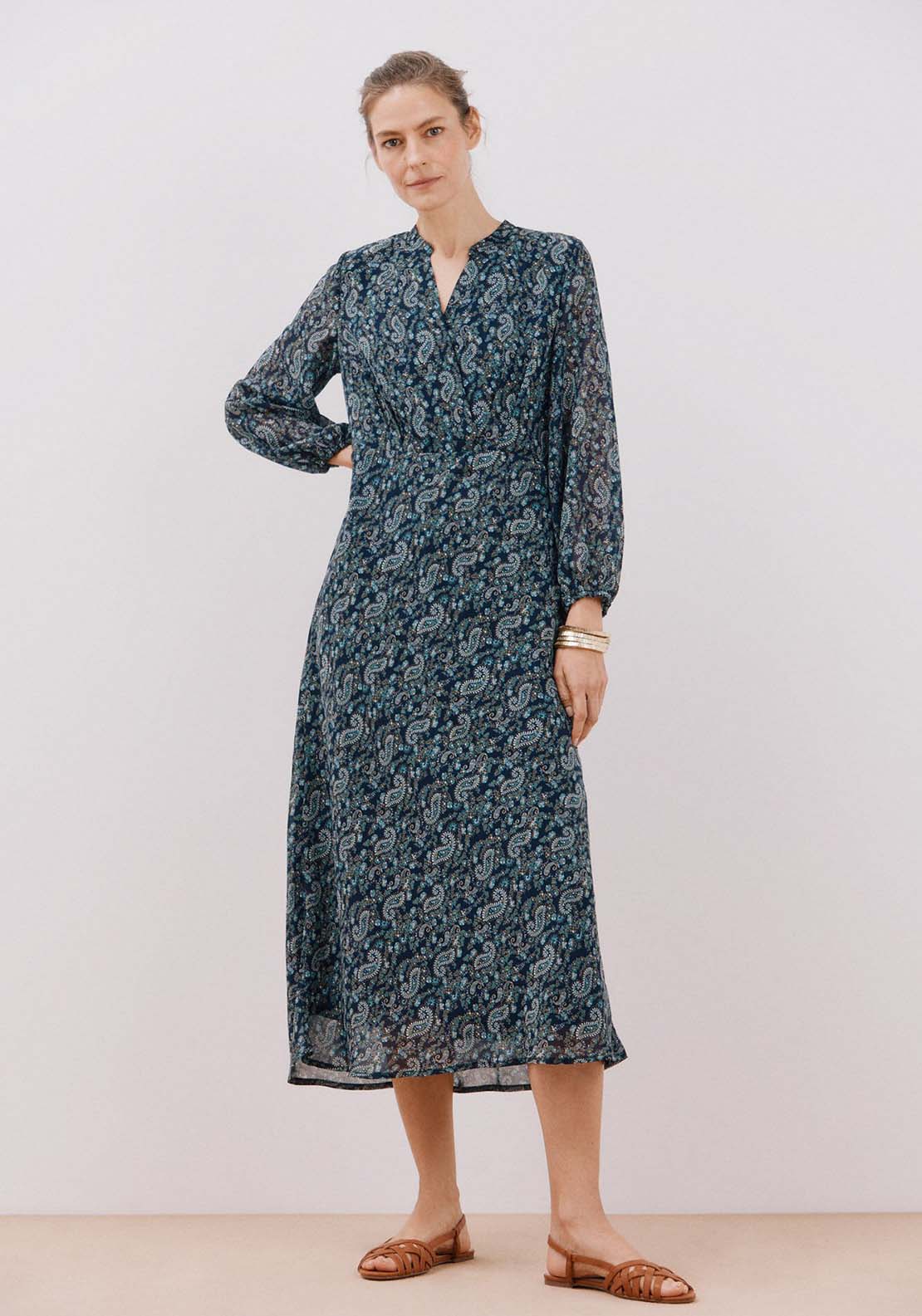 Cortefiel Flowing printed dress - Blue Print 1 Shaws Department Stores