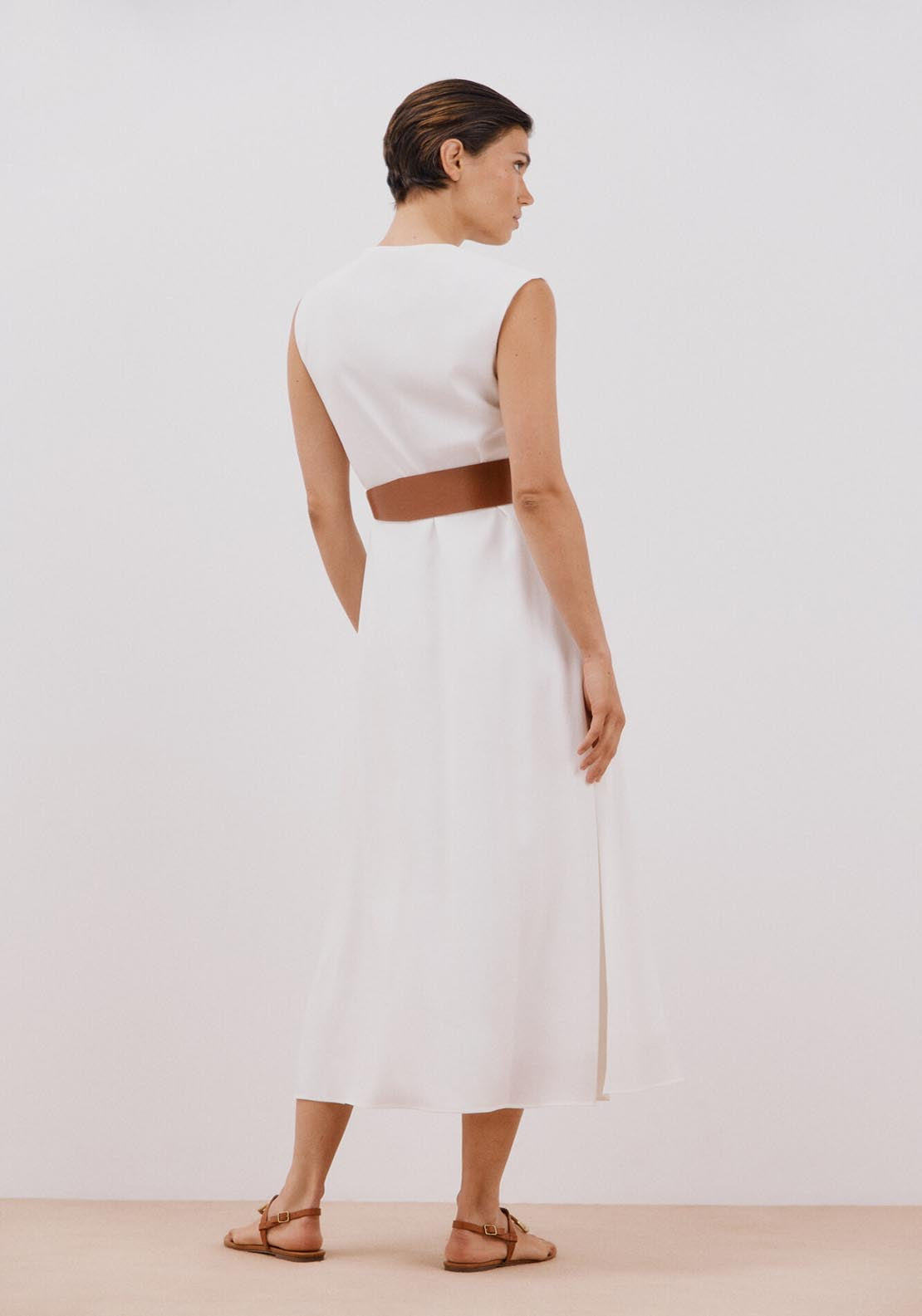 Cortefiel White Dress With Belt - White 5 Shaws Department Stores