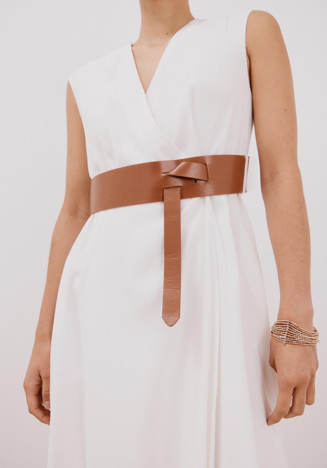 Cortefiel White Dress With Belt - White 2 Shaws Department Stores