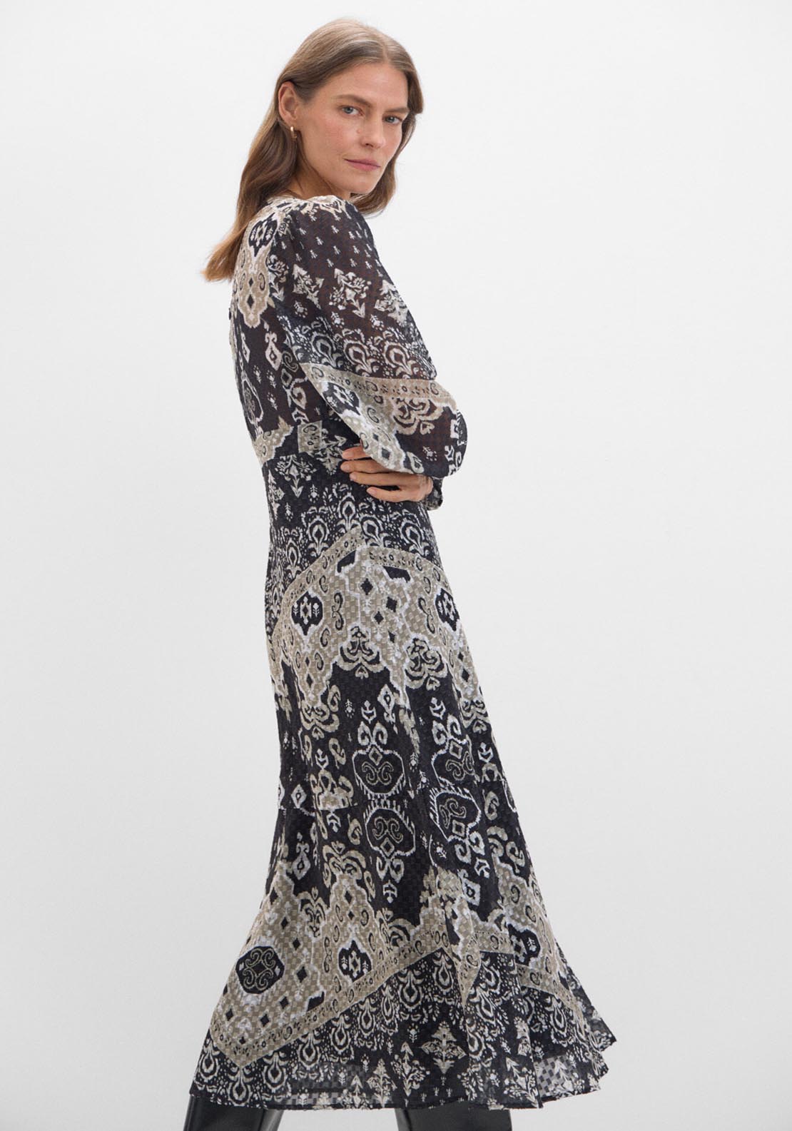 Cortefiel Textured Print Dress - Multicolor 4 Shaws Department Stores