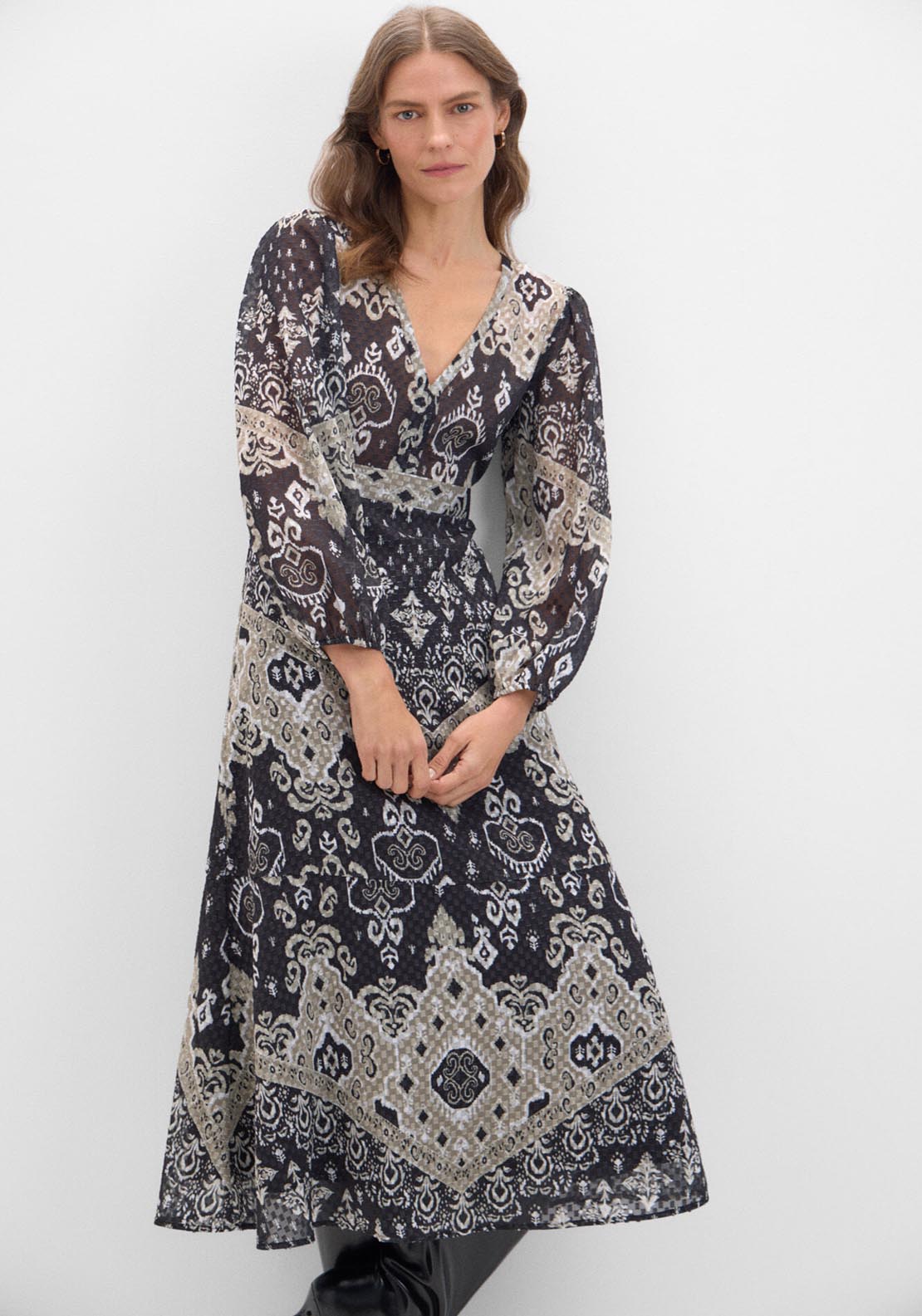 Cortefiel Textured Print Dress - Multicolor 3 Shaws Department Stores