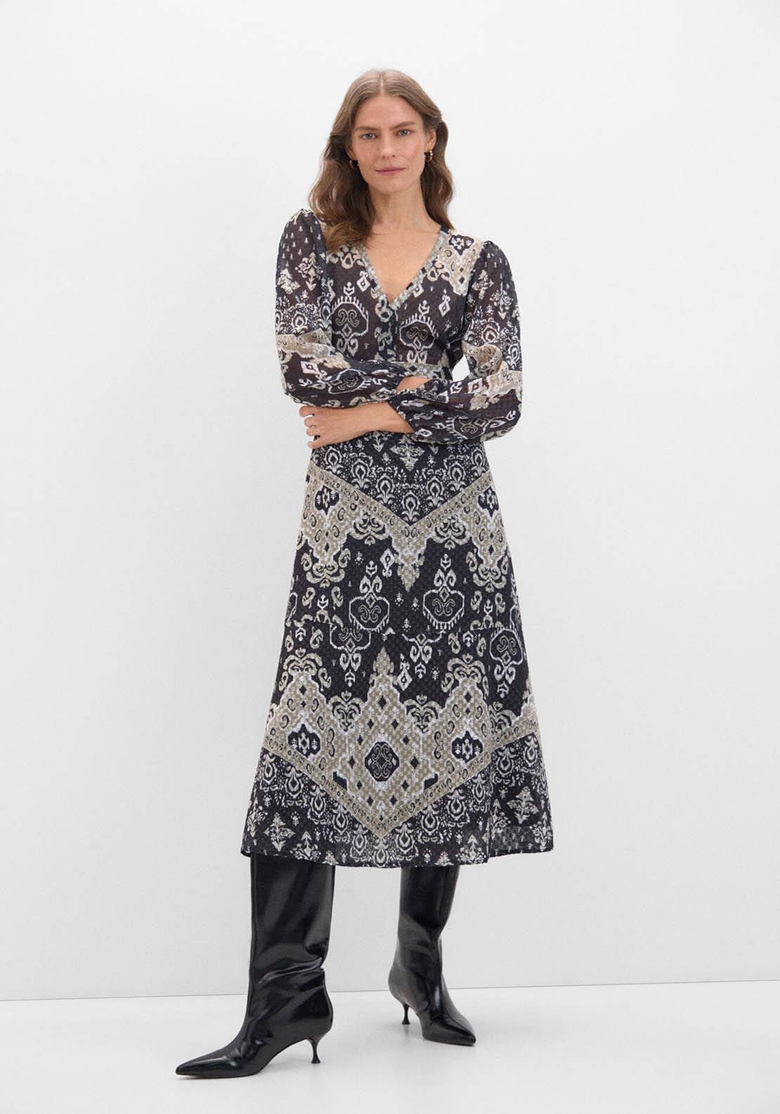 Cortefiel Textured Print Dress - Multicolor 1 Shaws Department Stores