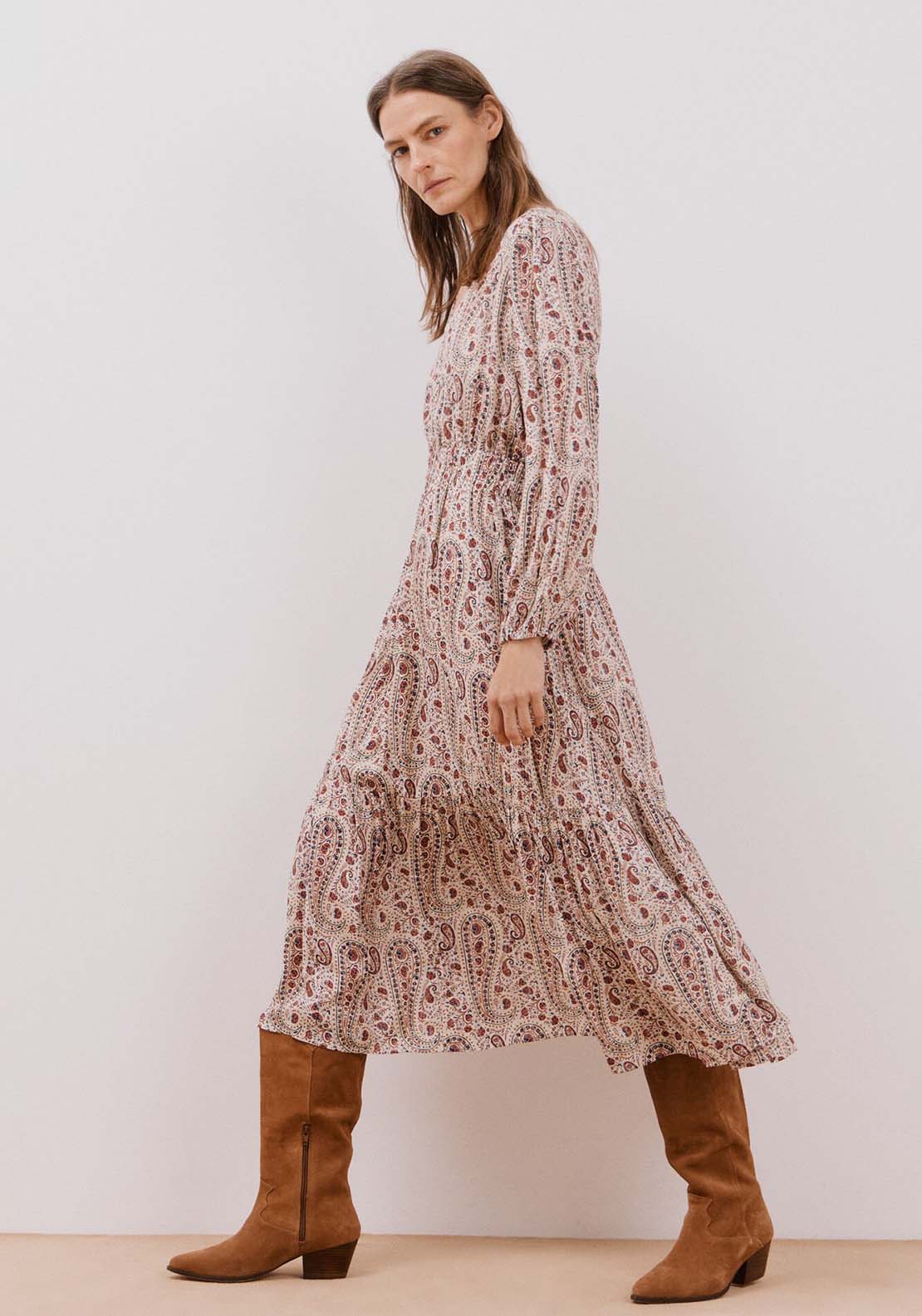Cortefiel Long printed dress - White Print 1 Shaws Department Stores