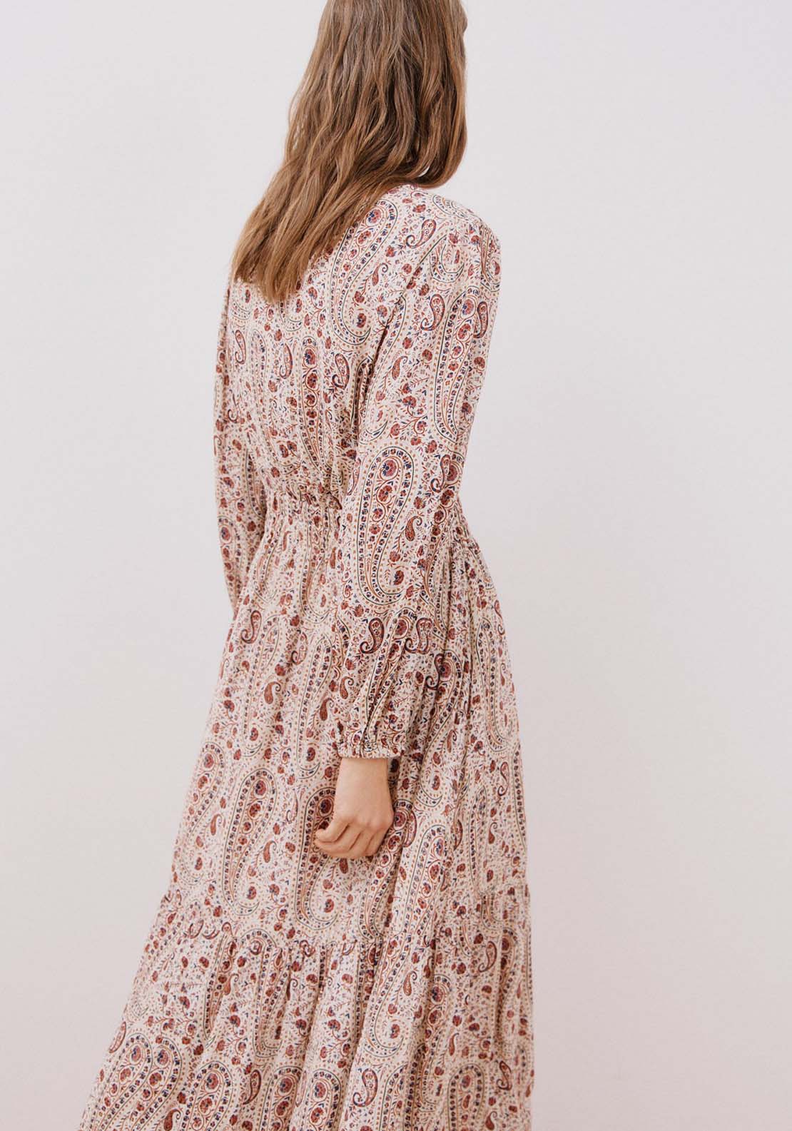 Cortefiel Long printed dress - White Print 4 Shaws Department Stores