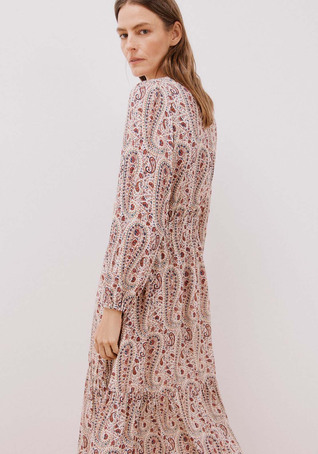Cortefiel Long printed dress - White Print 3 Shaws Department Stores