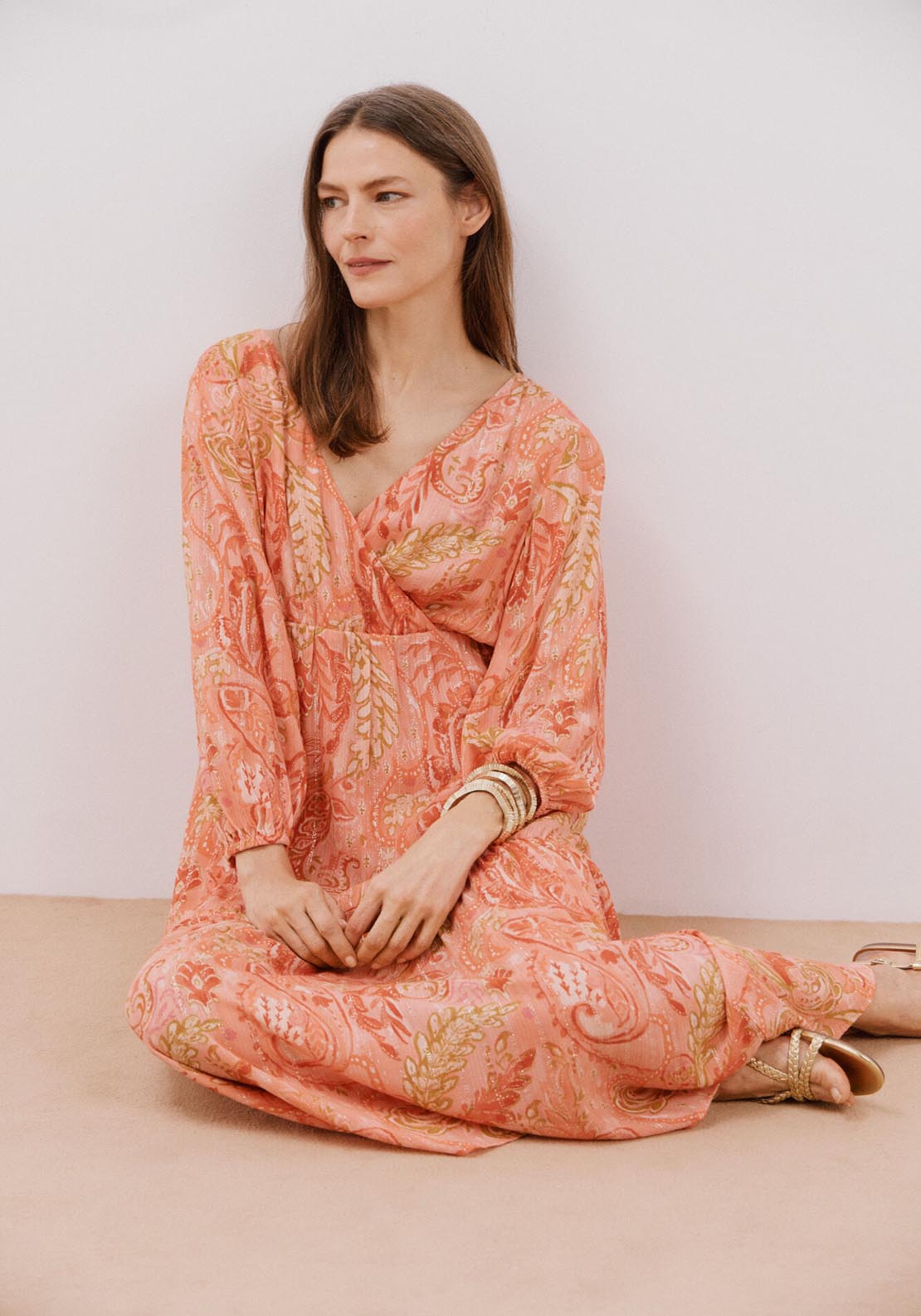 Cortefiel Long Sleeve Vneck Long Lurex Dress - Multicoloured 11 Shaws Department Stores