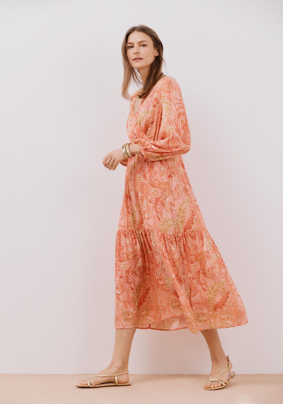 Cortefiel Long Sleeve Vneck Long Lurex Dress - Multicoloured 12 Shaws Department Stores