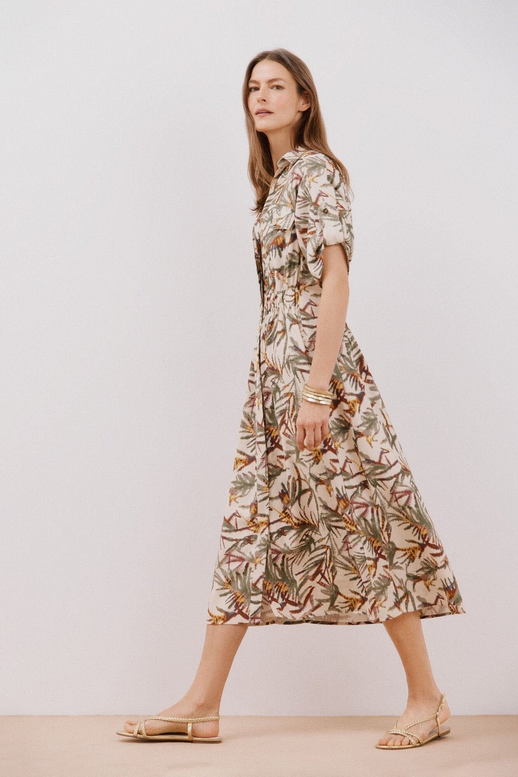 Cortefiel Midi Printed Dress - White Print 3 Shaws Department Stores