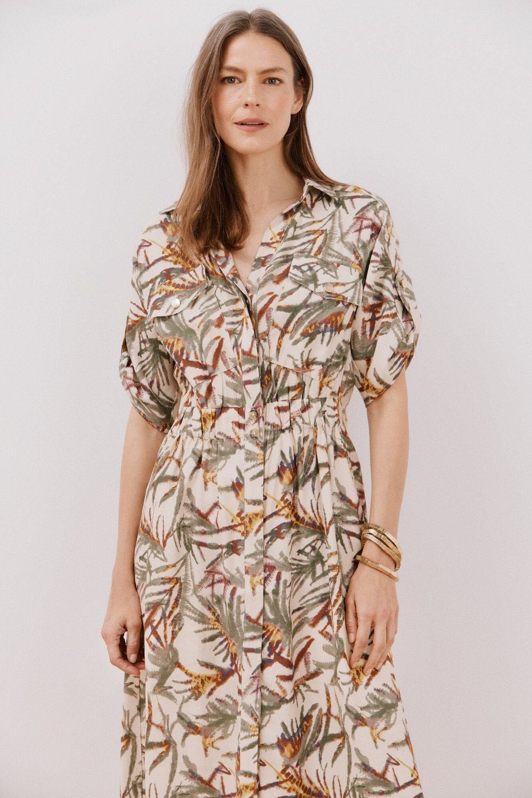 Cortefiel Midi Printed Dress - White Print 4 Shaws Department Stores