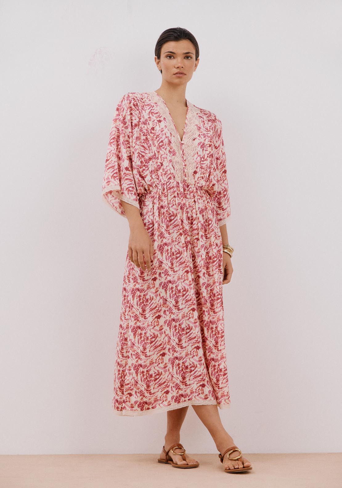 Cortefiel Long Printed Dress - Multicoloured 1 Shaws Department Stores