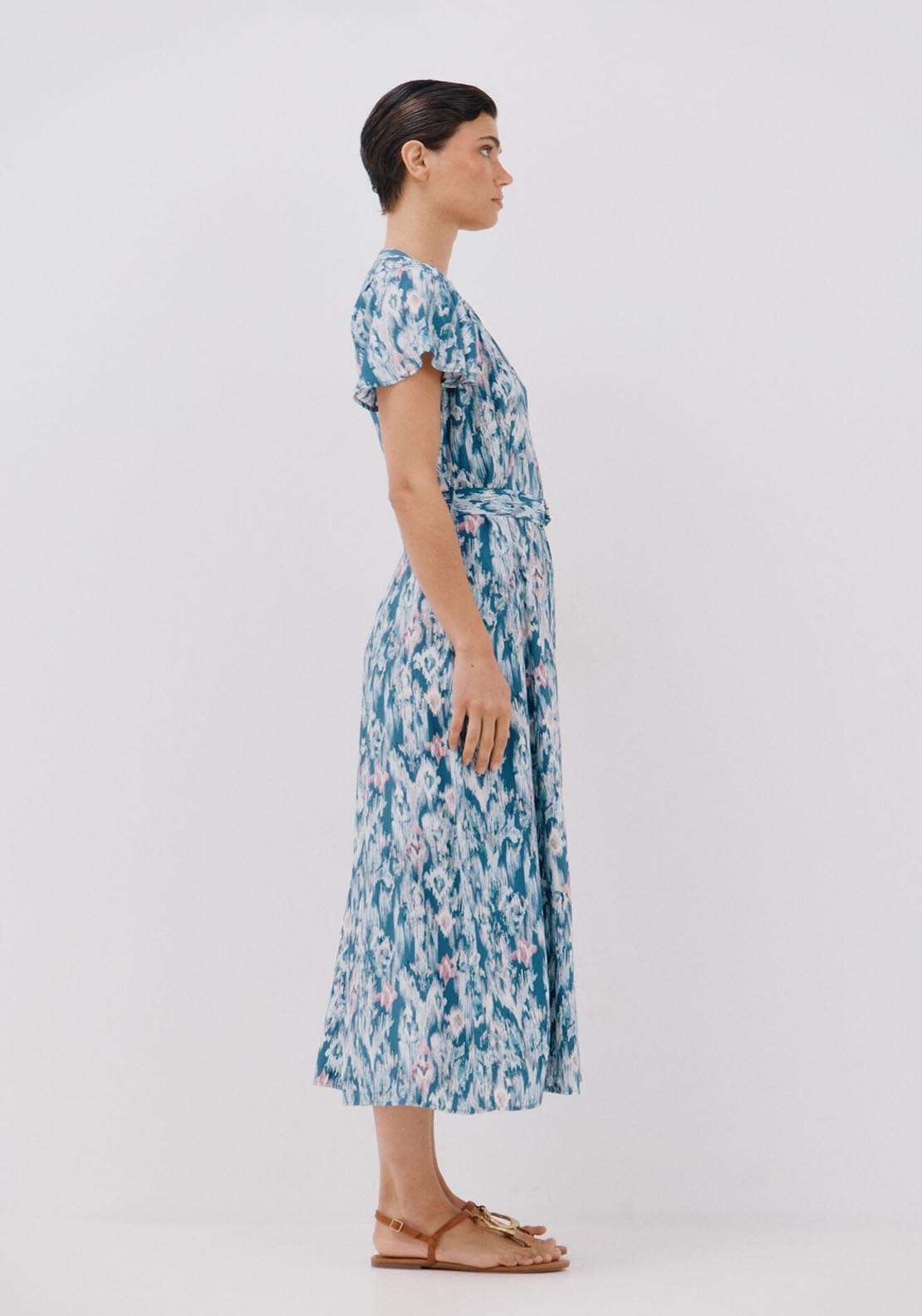Cortefiel Printed Midi Dress - Blue 2 Shaws Department Stores
