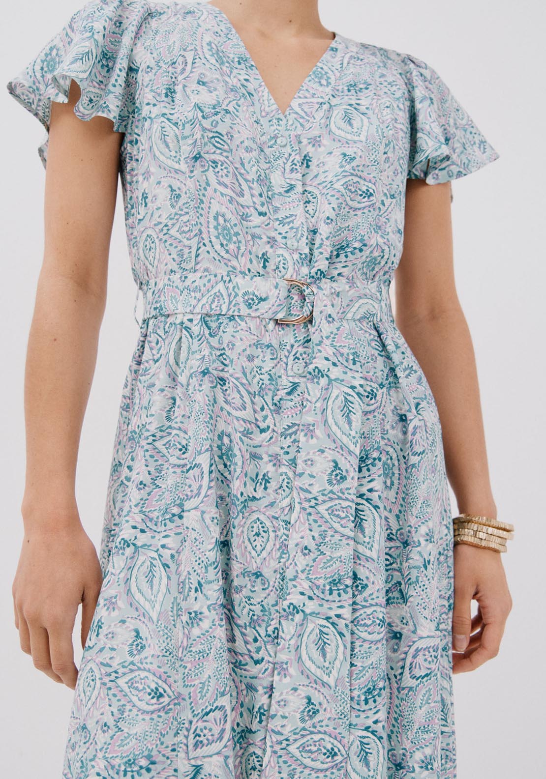 Cortefiel Printed Midi Dress - Green Print 5 Shaws Department Stores