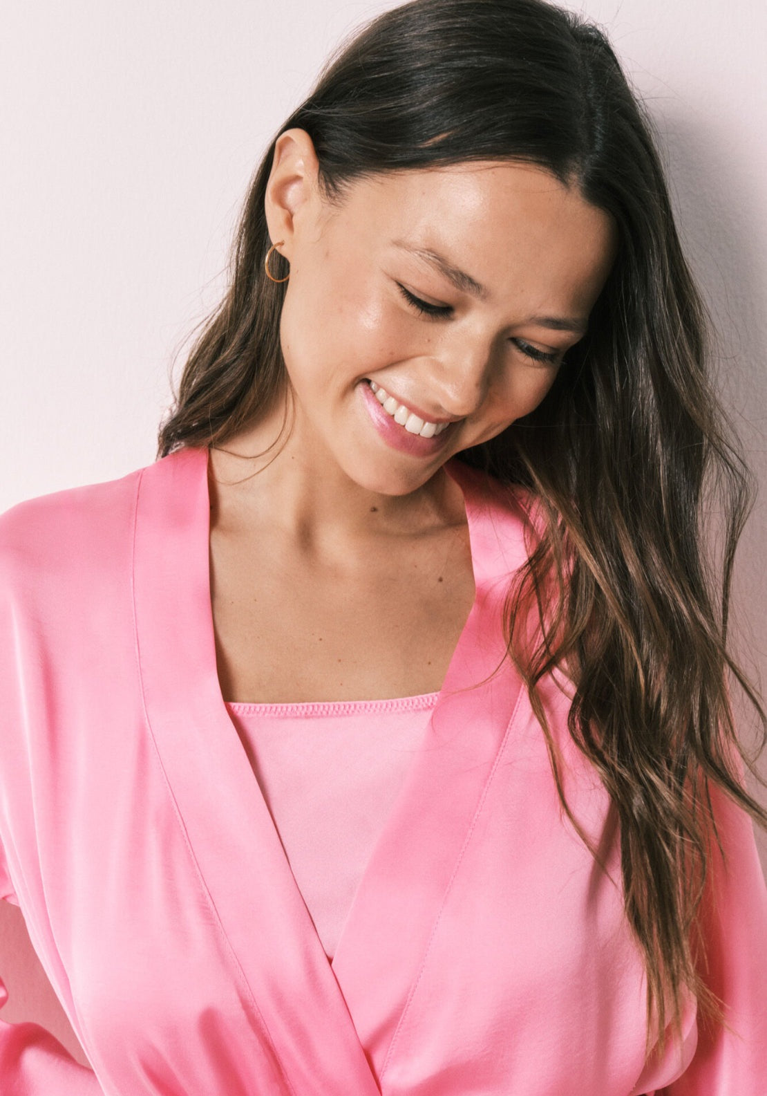 Satin Midi Robe - Pink