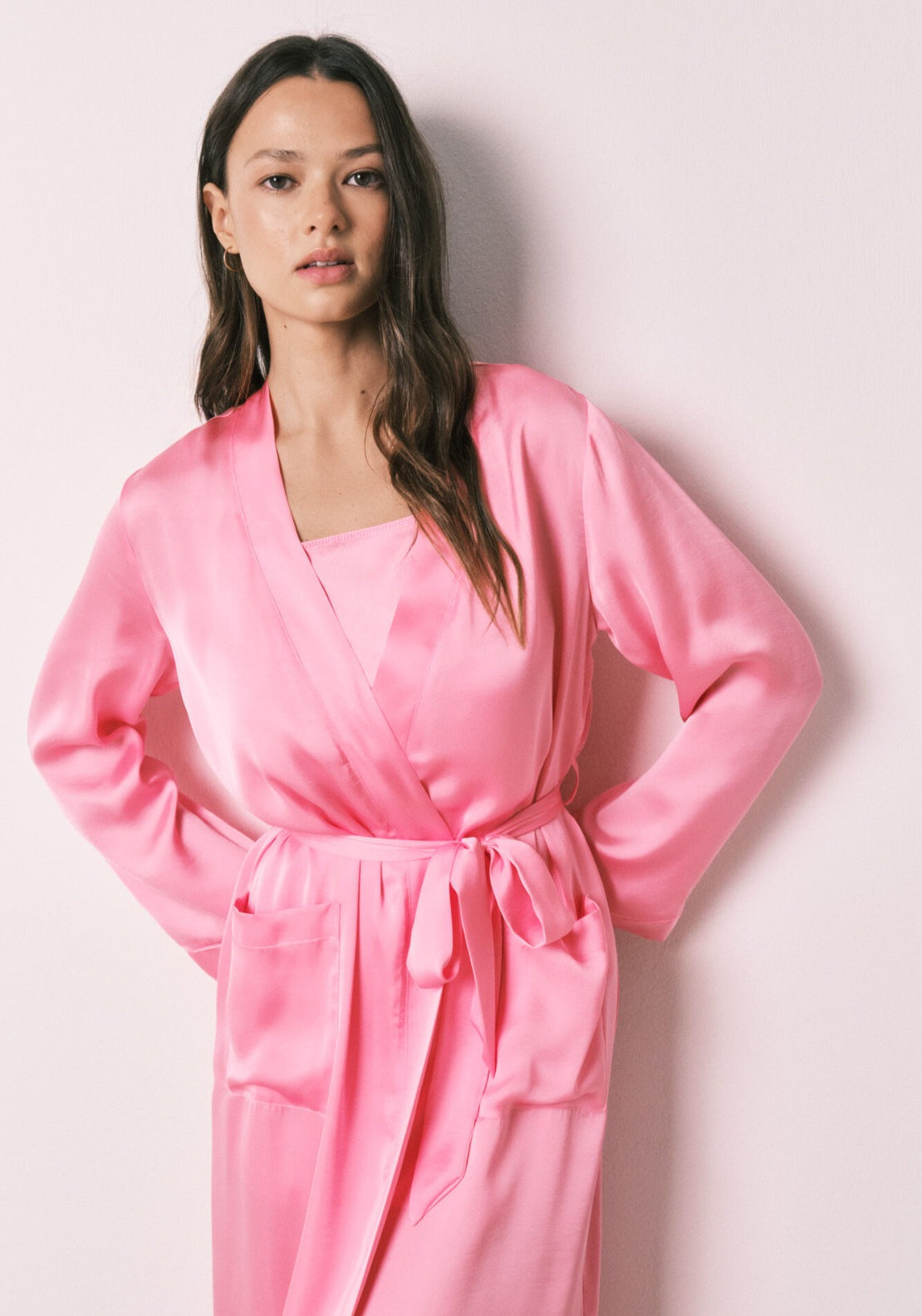 Satin Midi Robe - Pink