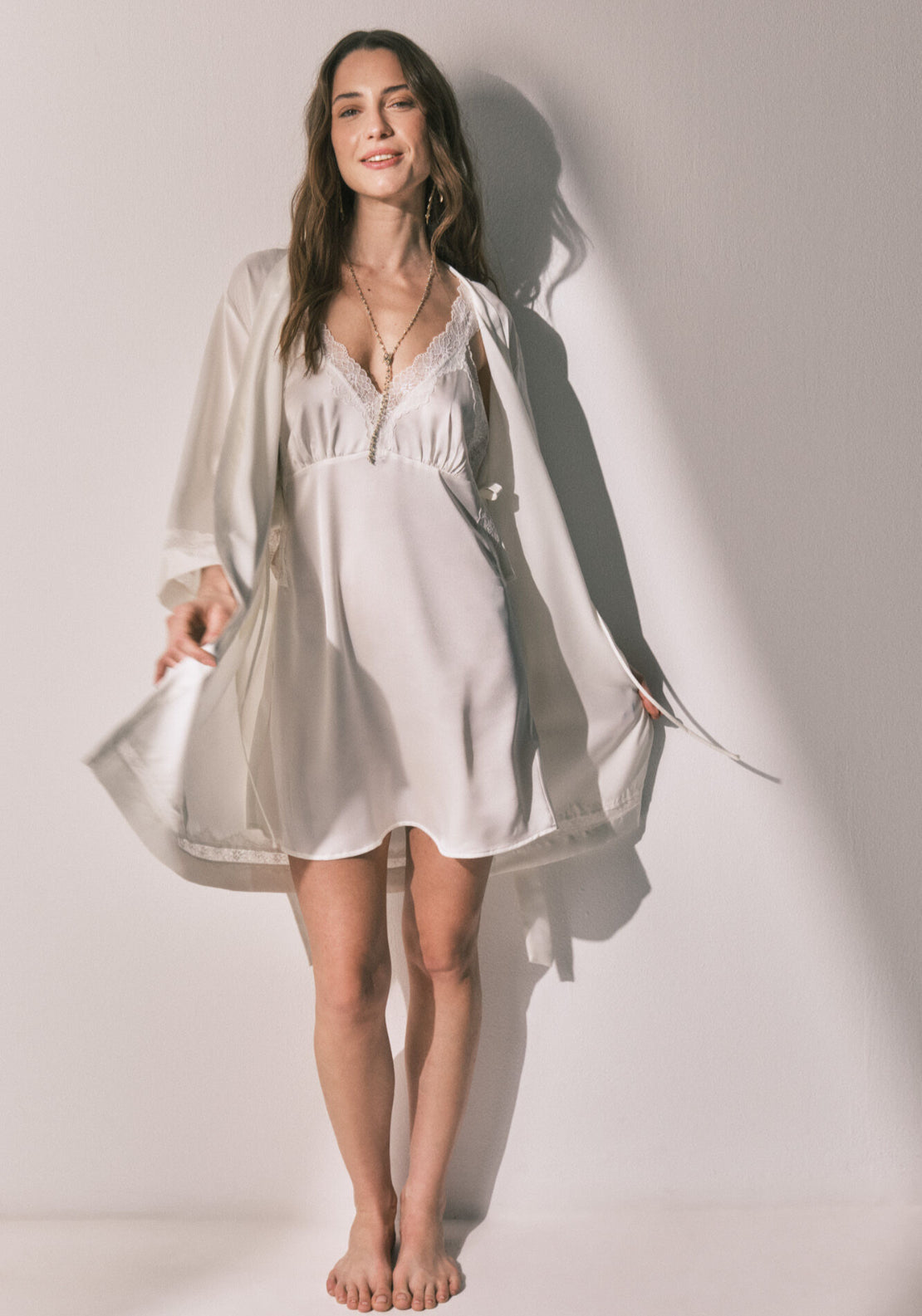 Satin Long Robe - Ivory