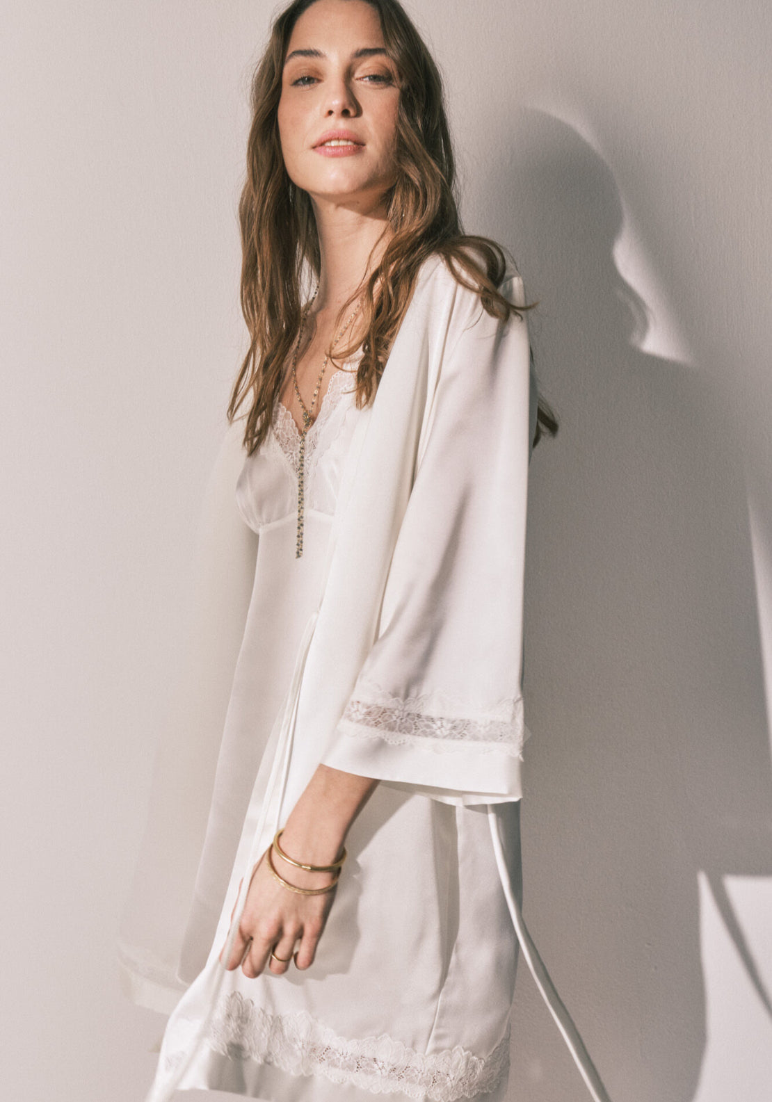 Satin Long Robe - Ivory